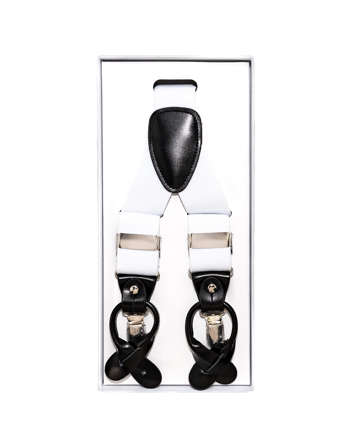 White FOCI Suspenders | Above in Package | Dolce Vesta