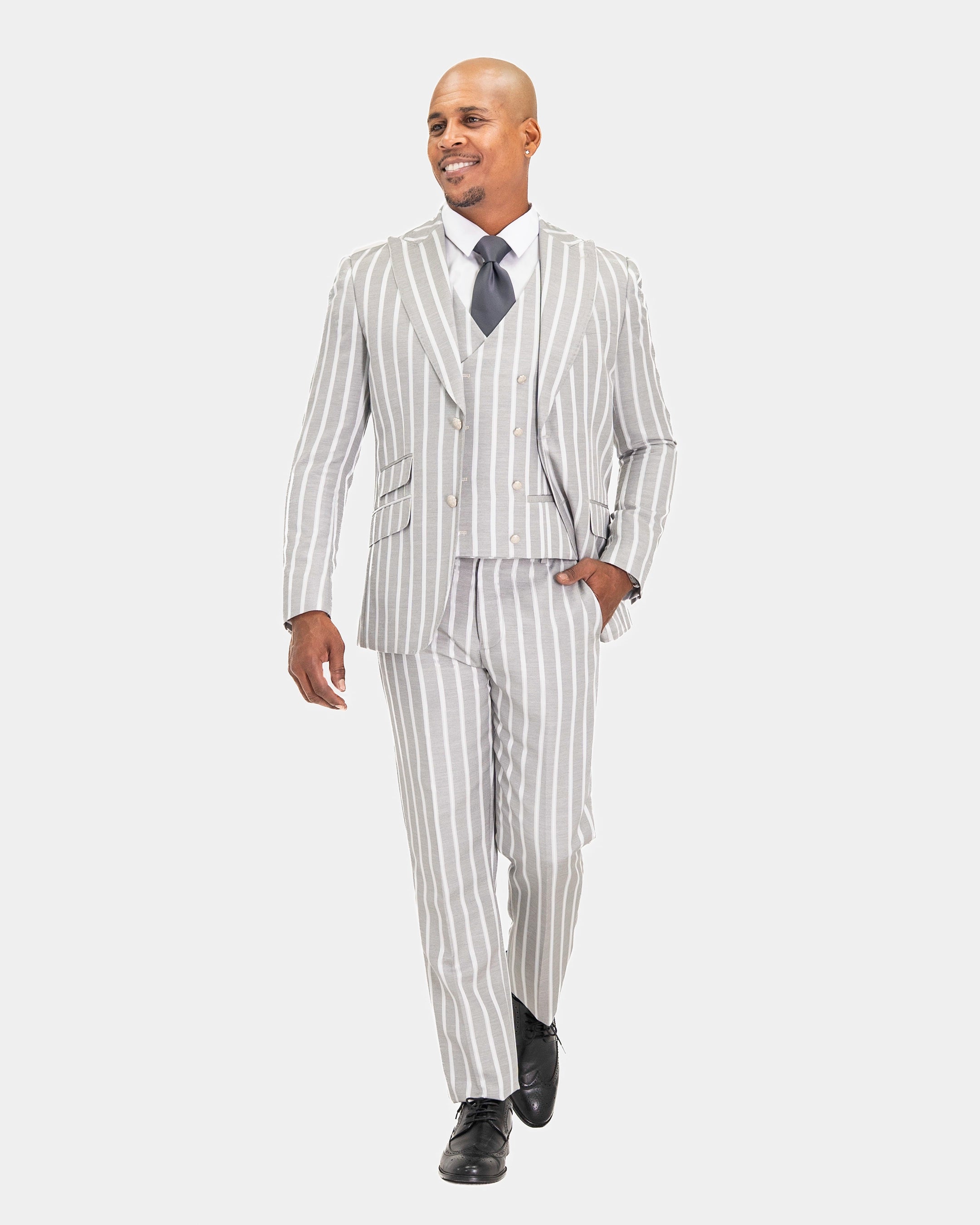 Gray Sandwich Striped 3-Piece Modern-Fit Suit