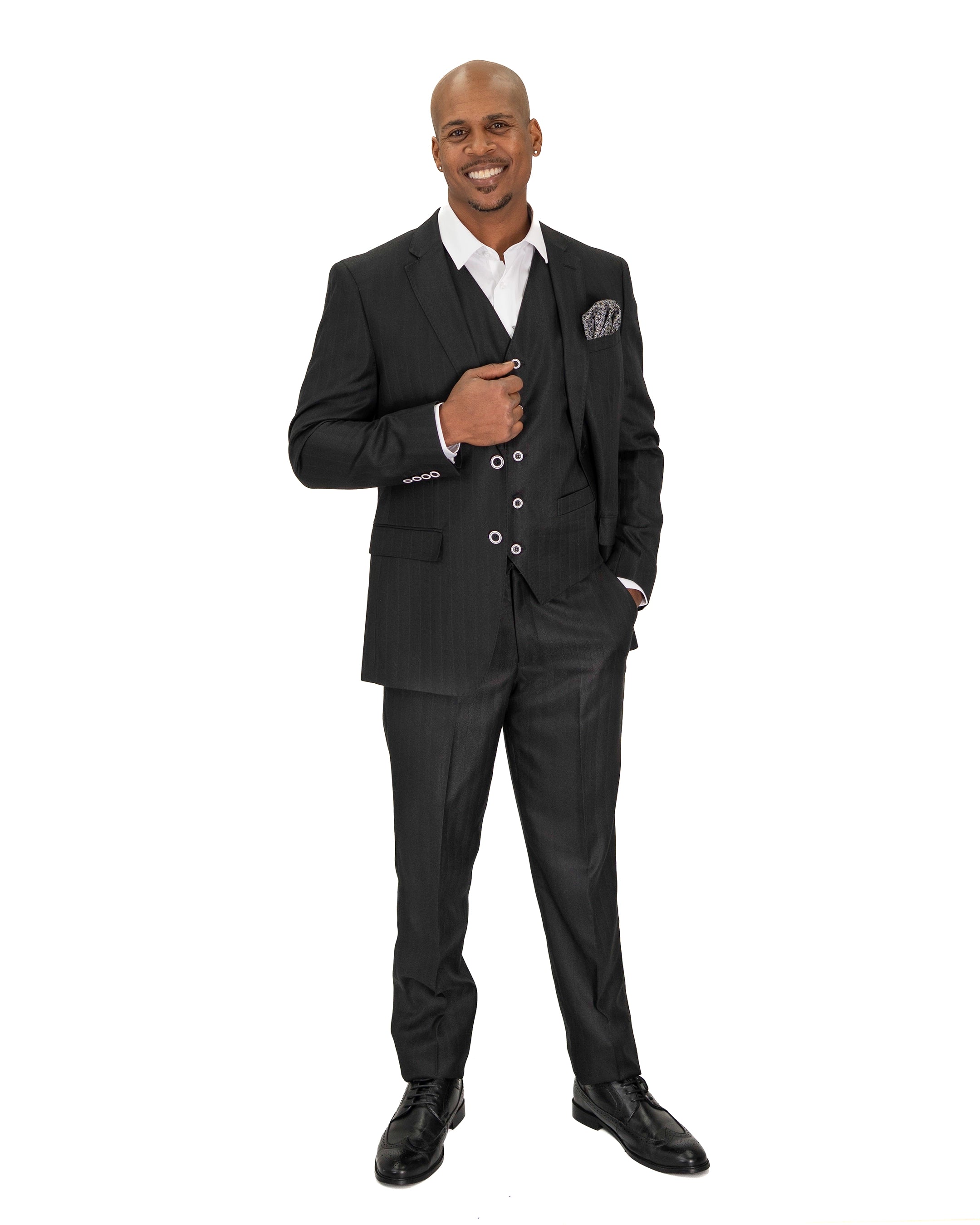 Herringbone Shadow Stripe 3-Piece Tailored-Fit Suit