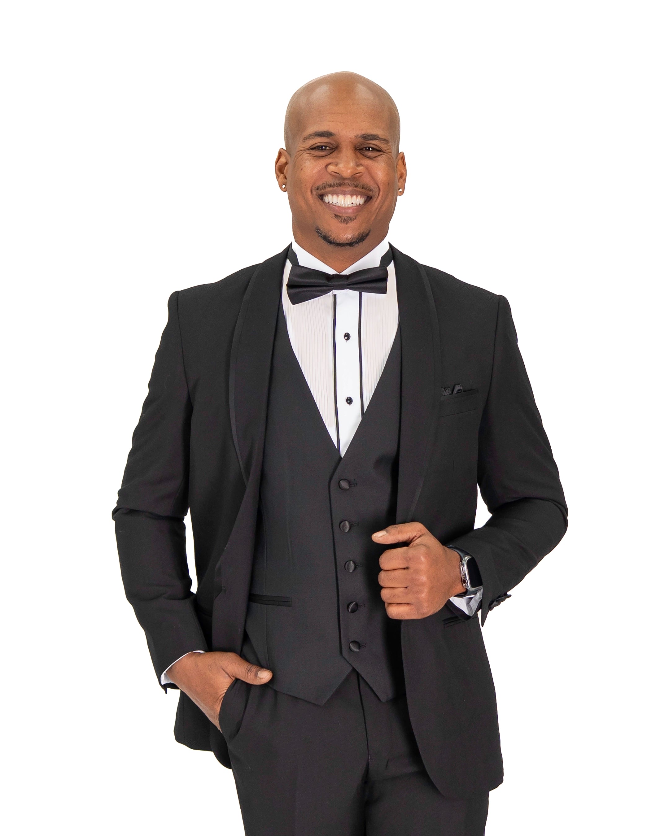 Black and Black Trim 3-Piece Tailored-Fit Tuxedo