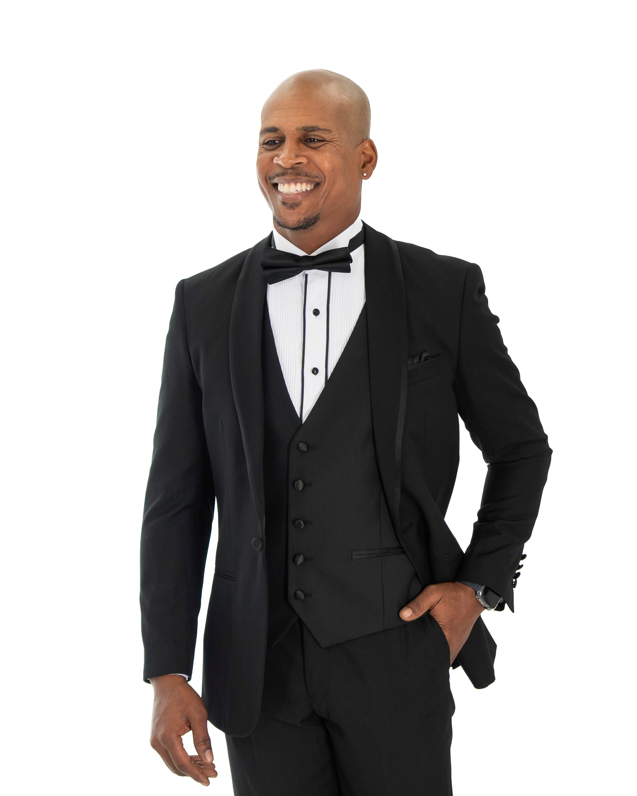 Black and Black Trim 3-Piece Tailored-Fit Tuxedo