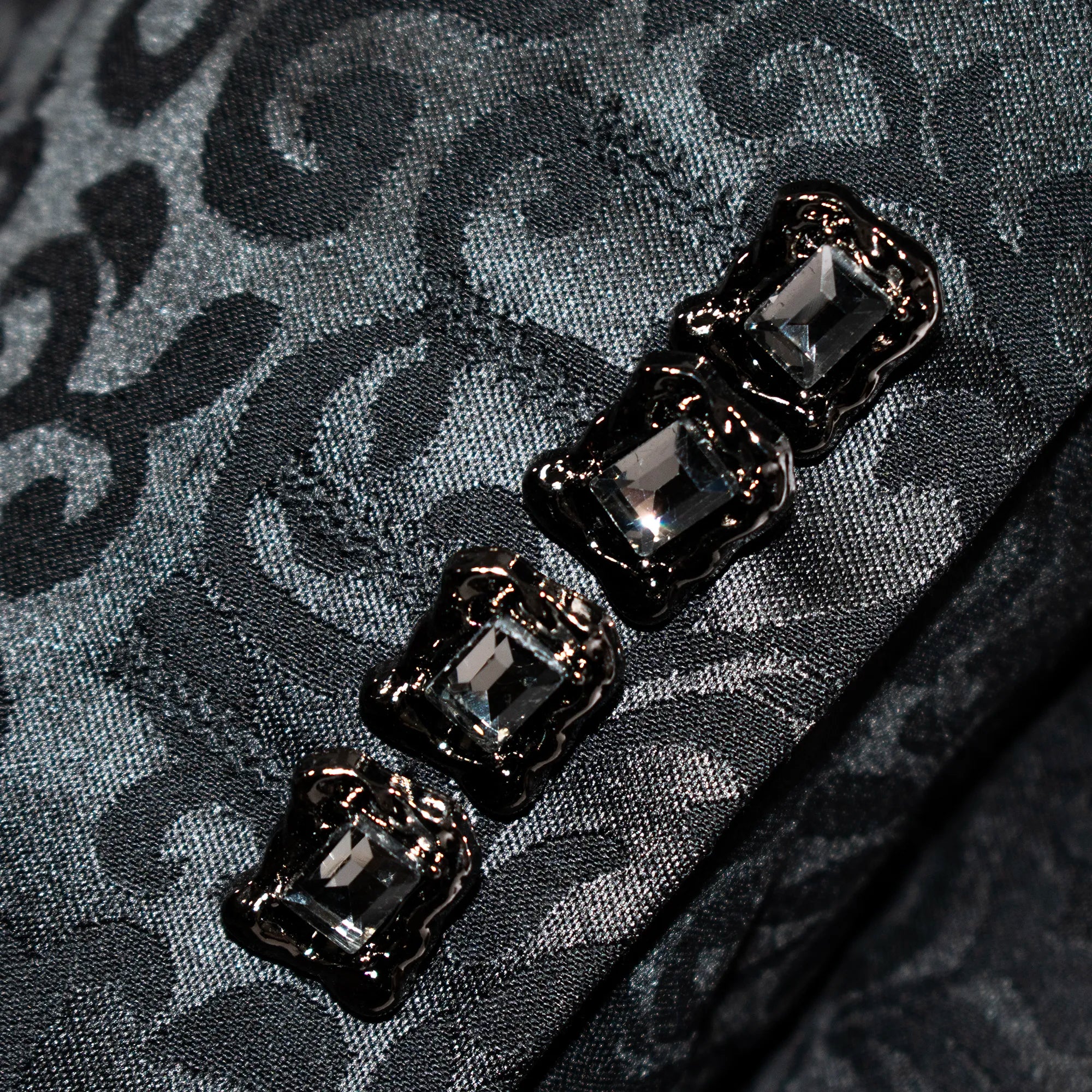 Black Filigree 3-Piece Slim-Fit Tuxedo with Banded Collar
