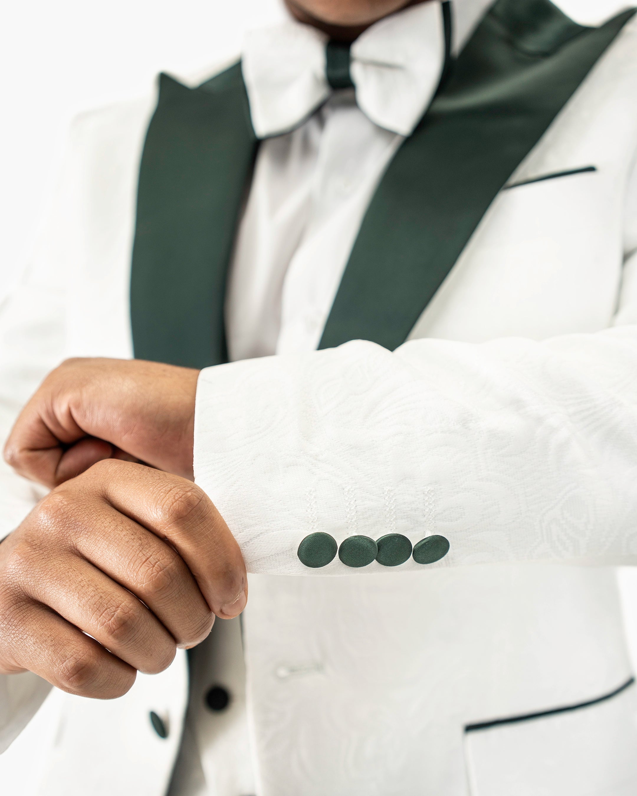 White Floral 3-Piece Tailored-Fit Tuxedo With Green Peak Lapel