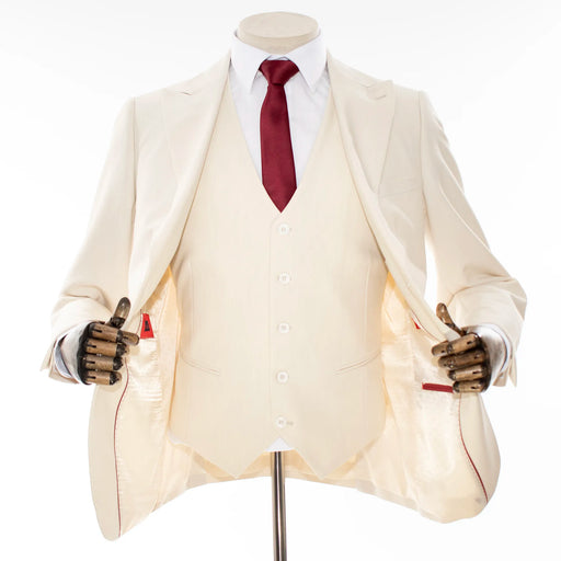 Cream 3-Piece Stretch Slim-Fit Suit