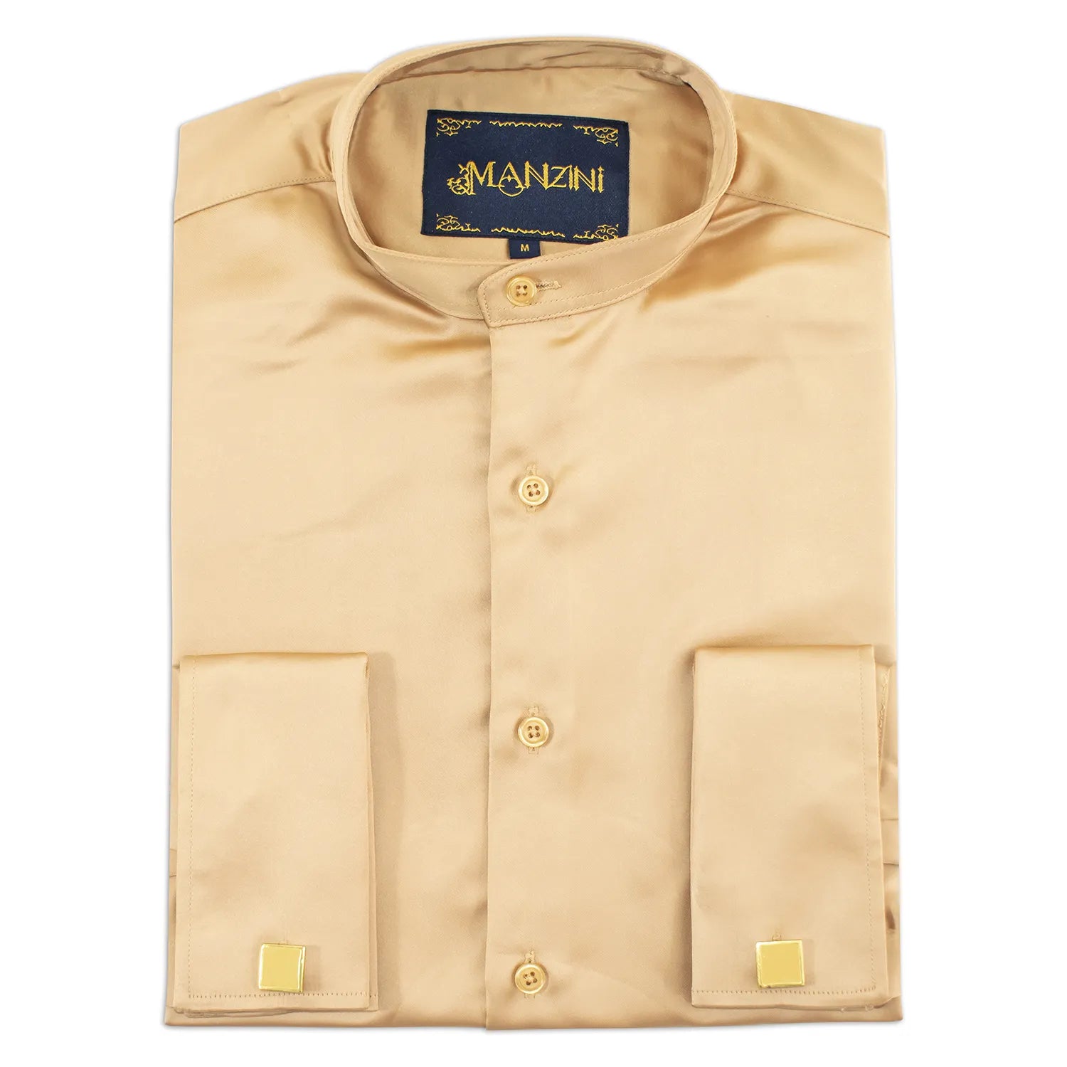 Gold Band Collar Satin Dress Shirt