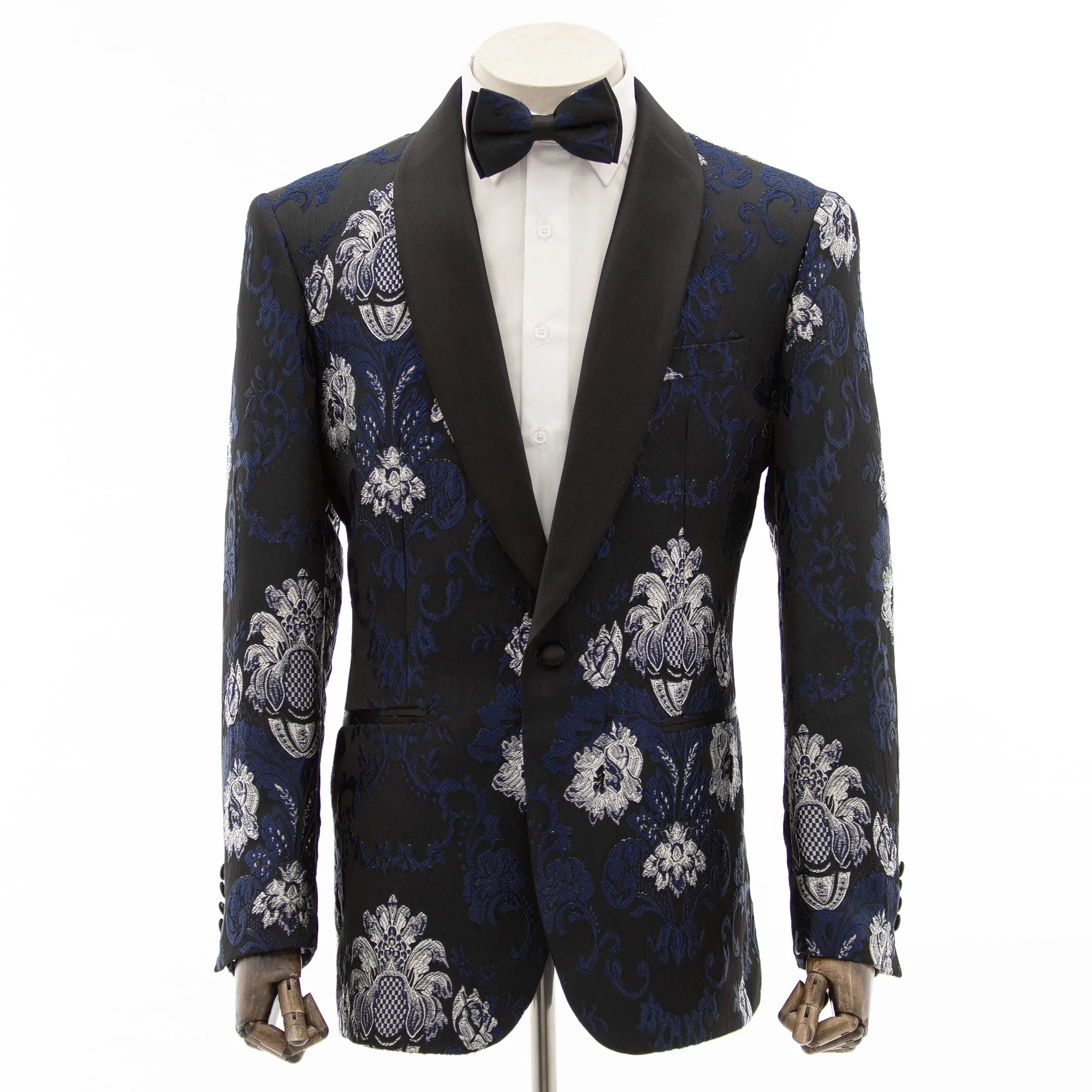 Black Embroidered Floral Modern-Fit Jacket