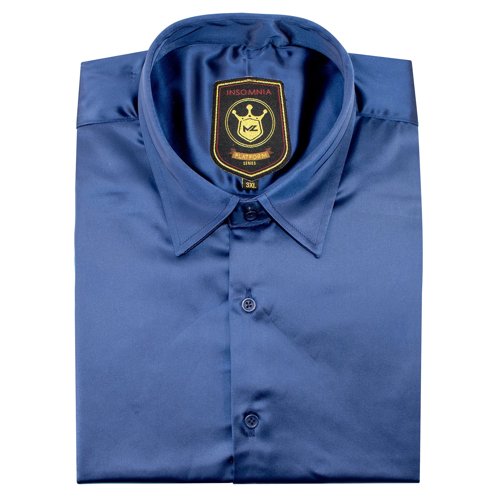 Navy Blue Satin Regular-Fit Dress Shirt