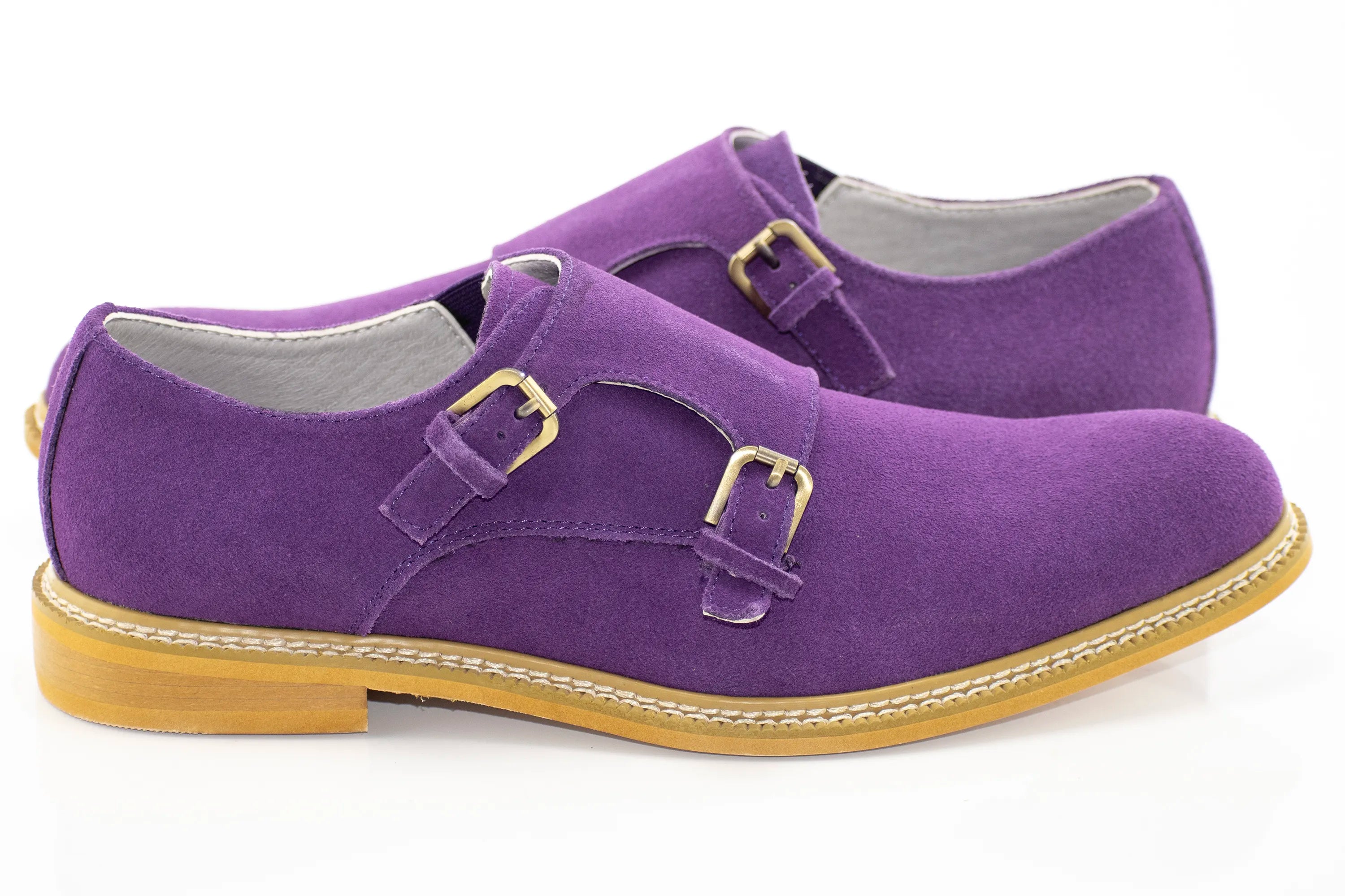 Purple Suede Double Monk Strap Dress Shoe