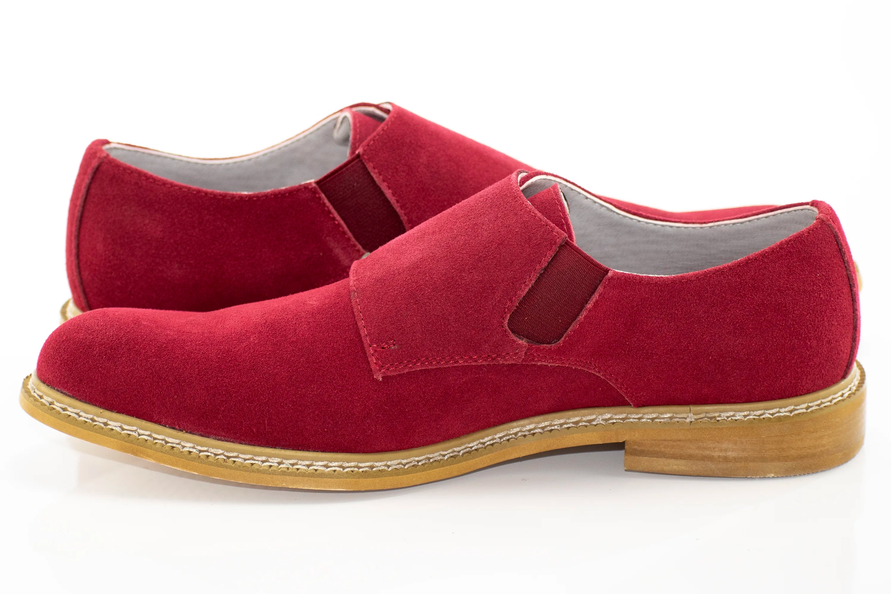 Wine Suede Double Monk Strap Dress Shoe