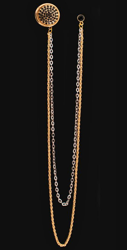 Long Chain Jeweled Brooch Lapel Pin