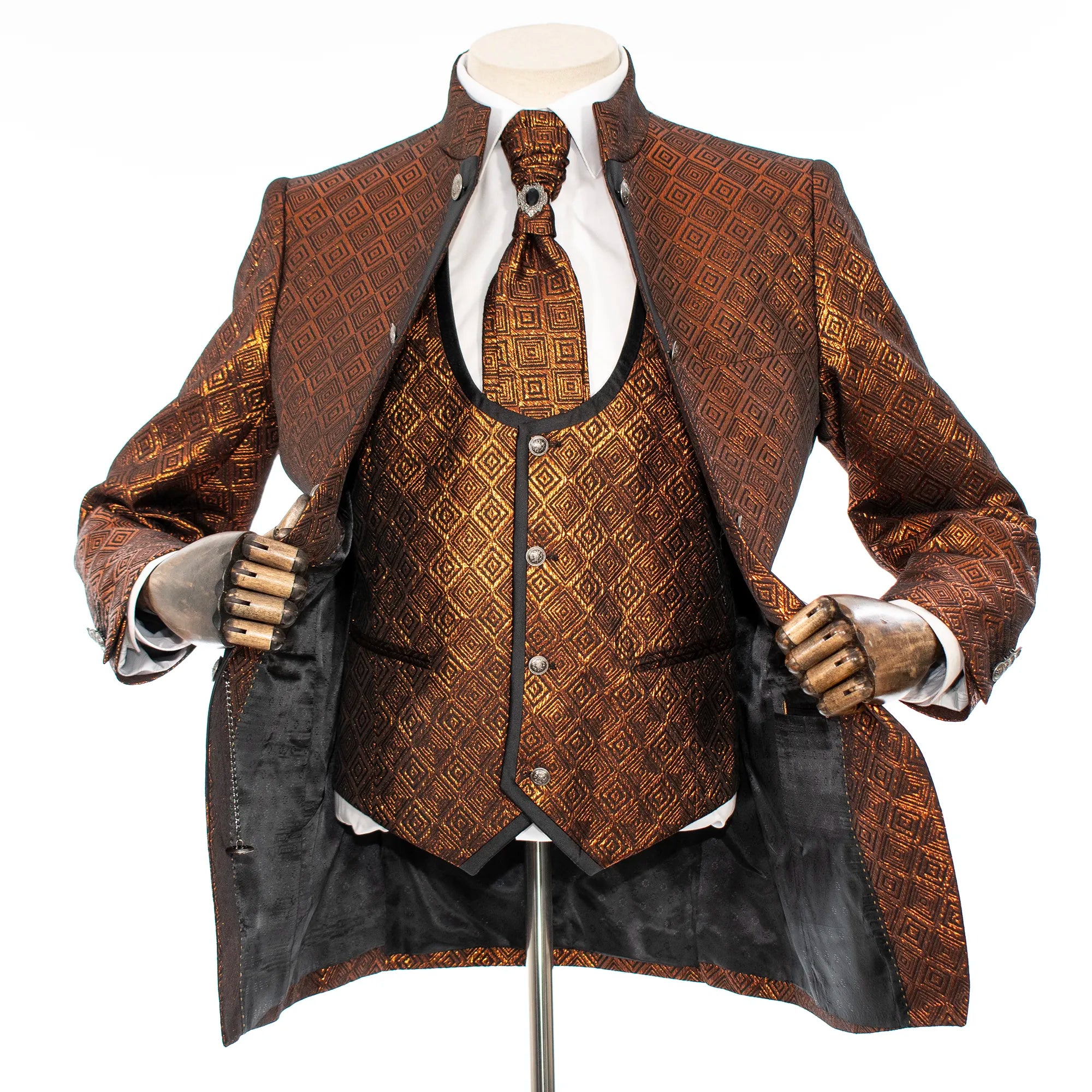 Copper Metallic 3-Piece Slim-Fit Tuxedo with Mandarin Collar