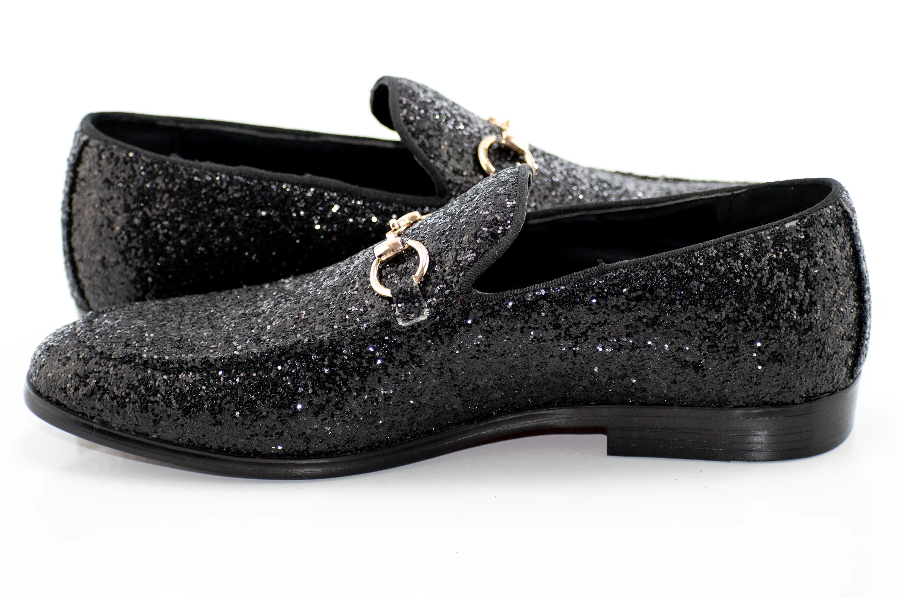 Black Glitter Metal-Bit Smoking Loafer