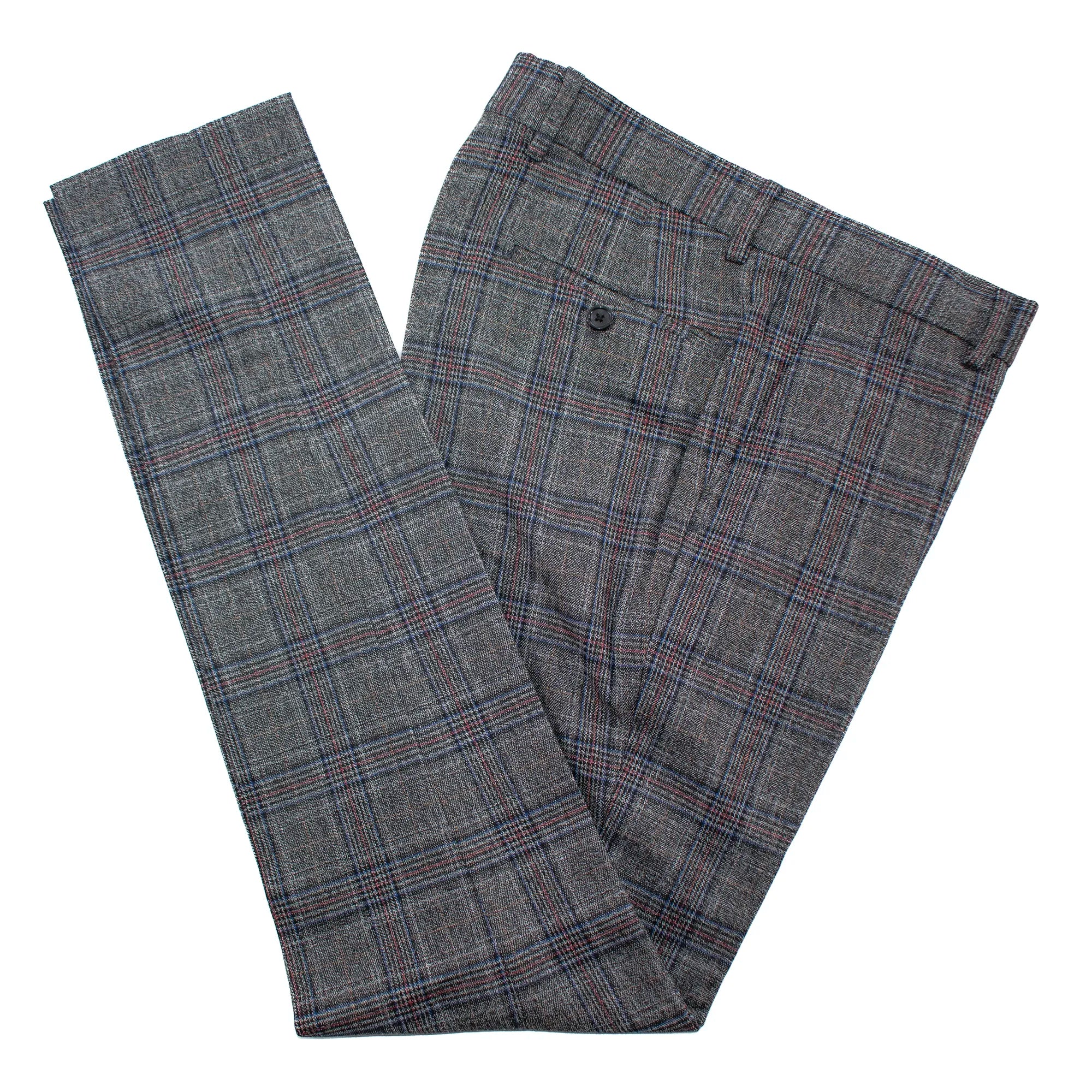 Gray Plaid Slim-Fit Dress Pants