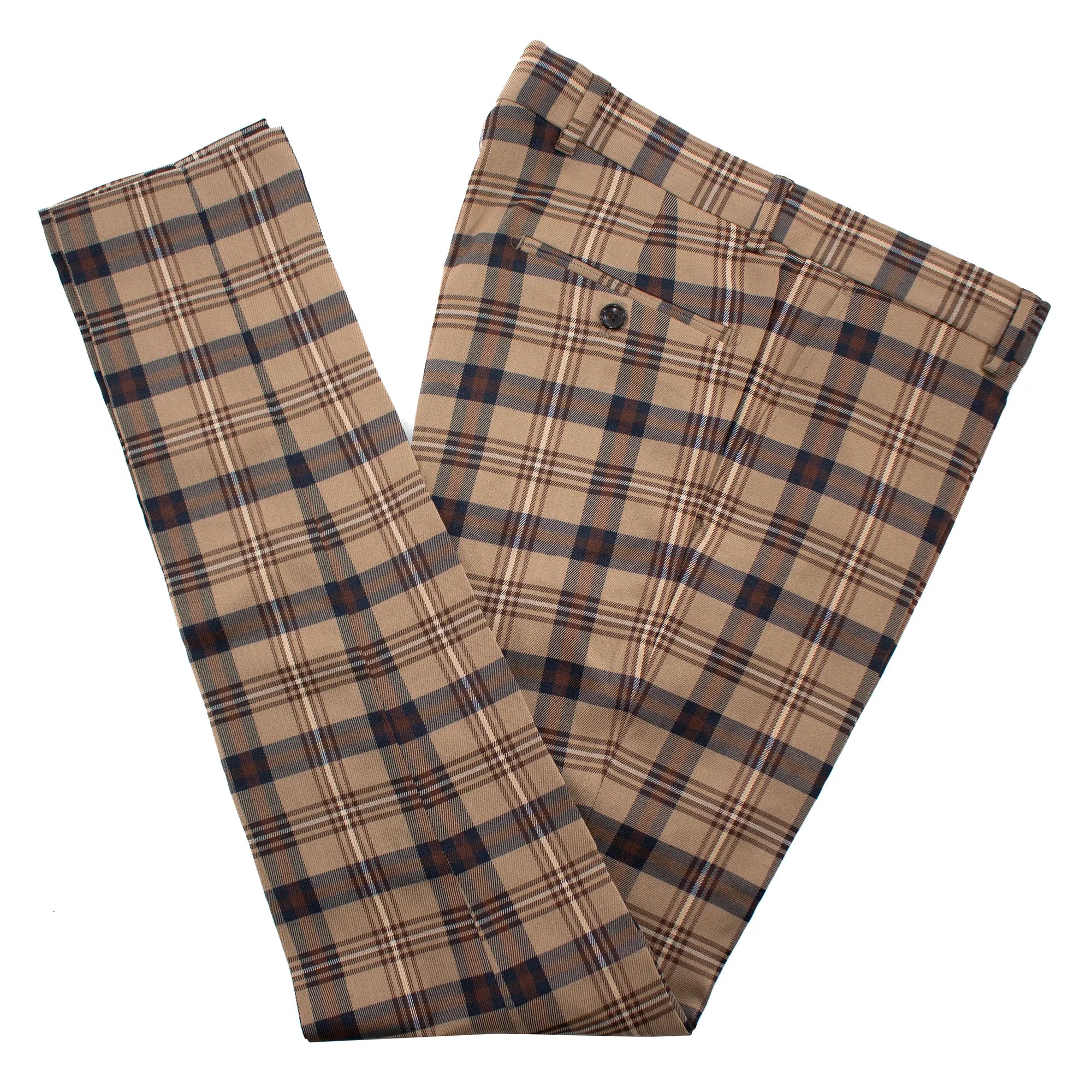 Taupe Plaid Slim-Fit Dress Pants