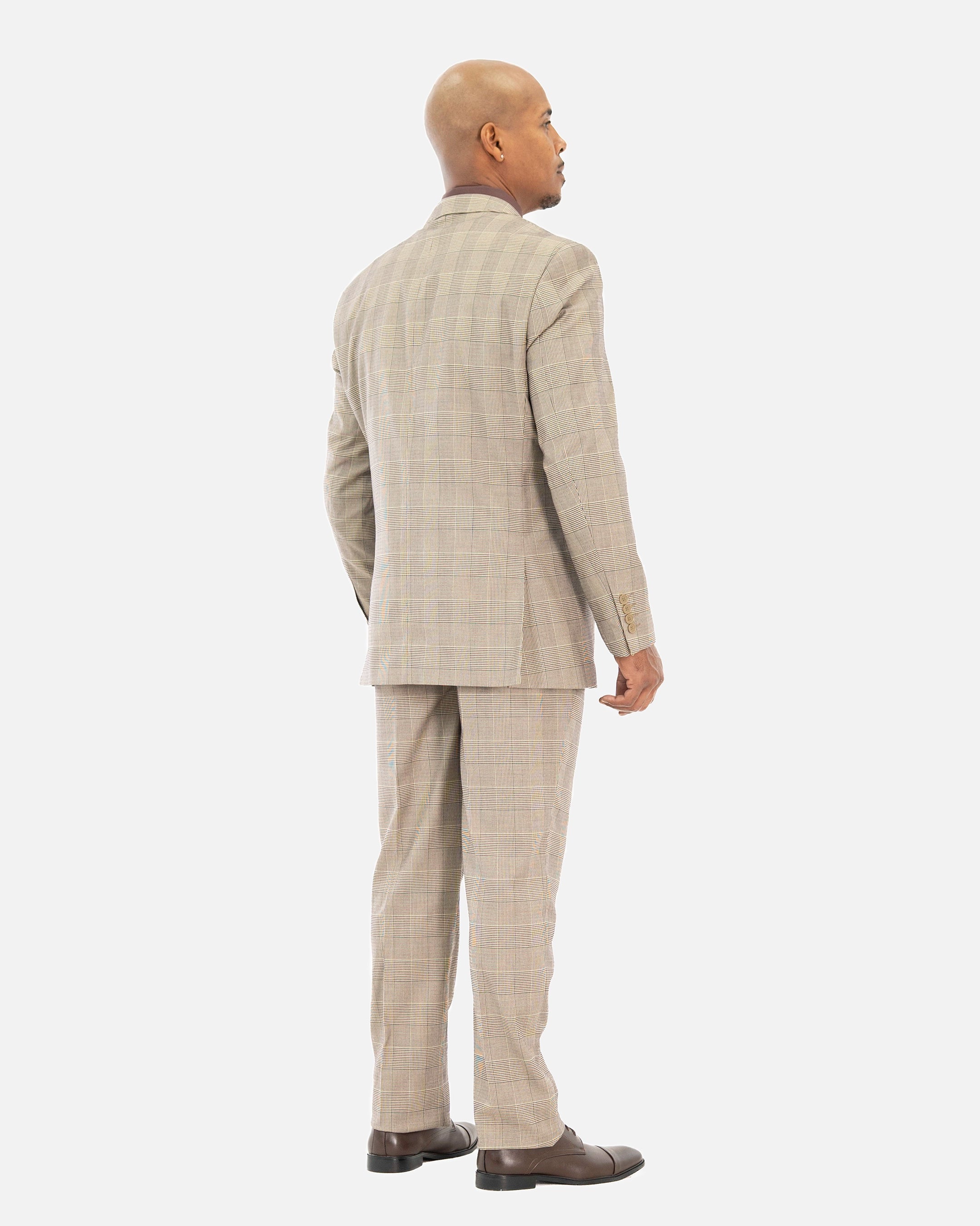 Tan Plaid 3-Piece Tailored-Fit Suit