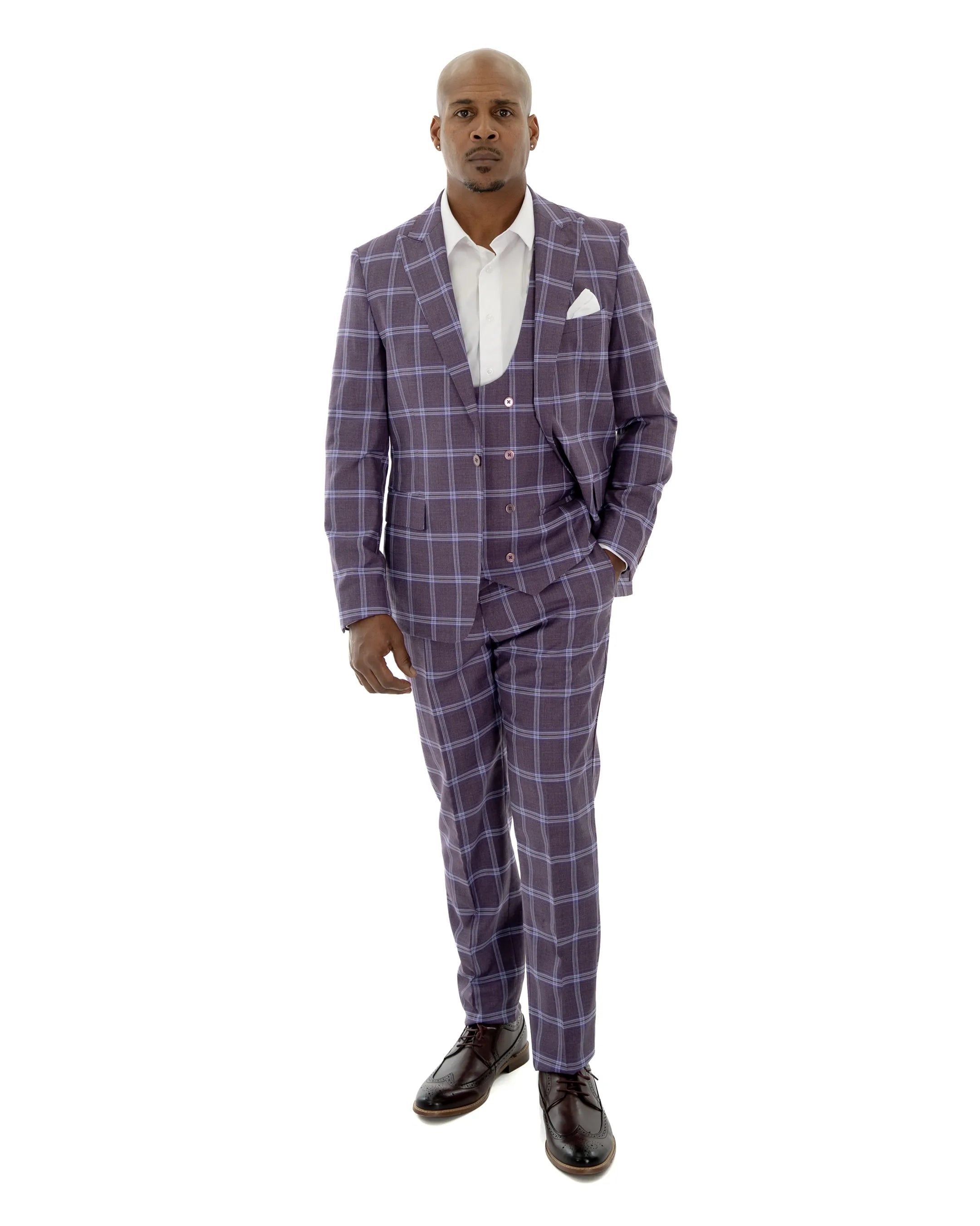 Purple Plaid 3-Piece Slim-Fit Suit