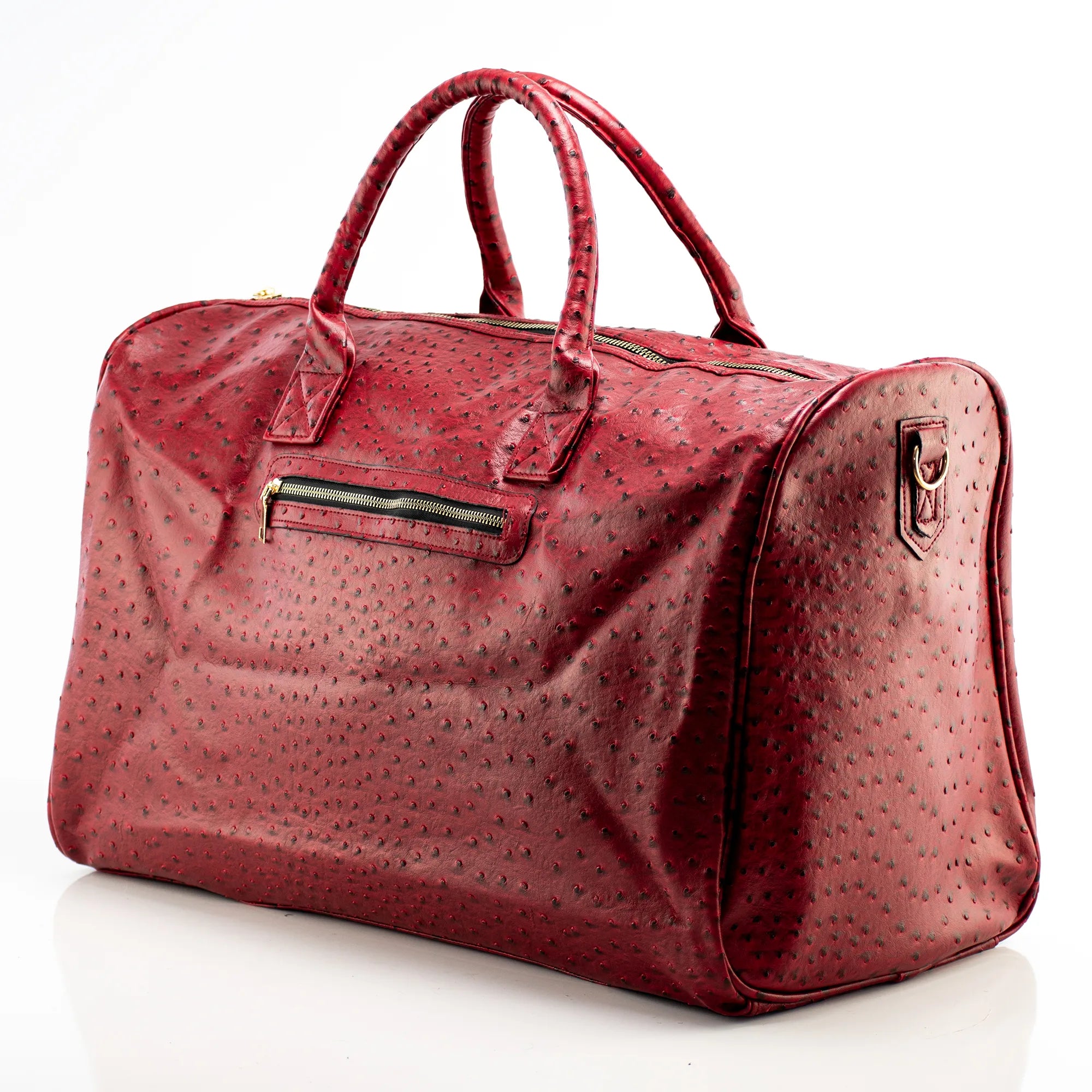 Textured Red Leather Travel Bag