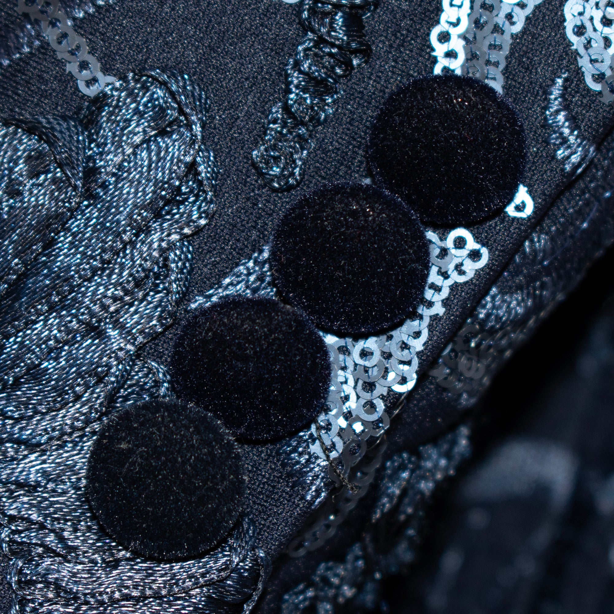 Navy Blue Sequined Paisley Slim-Fit Jacket