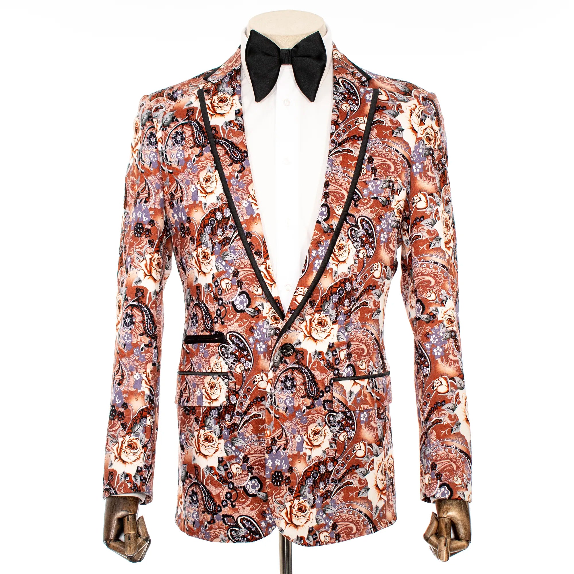 Brown Floral and Paisley Slim-Fit Jacket