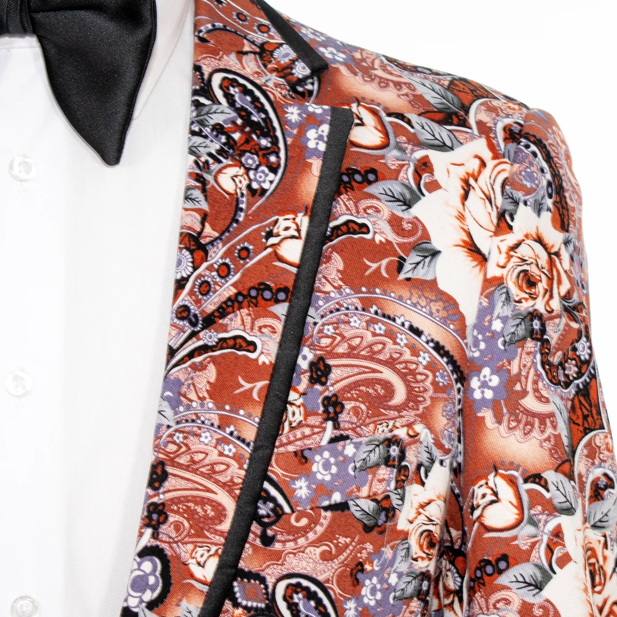 Brown Floral and Paisley Slim-Fit Jacket
