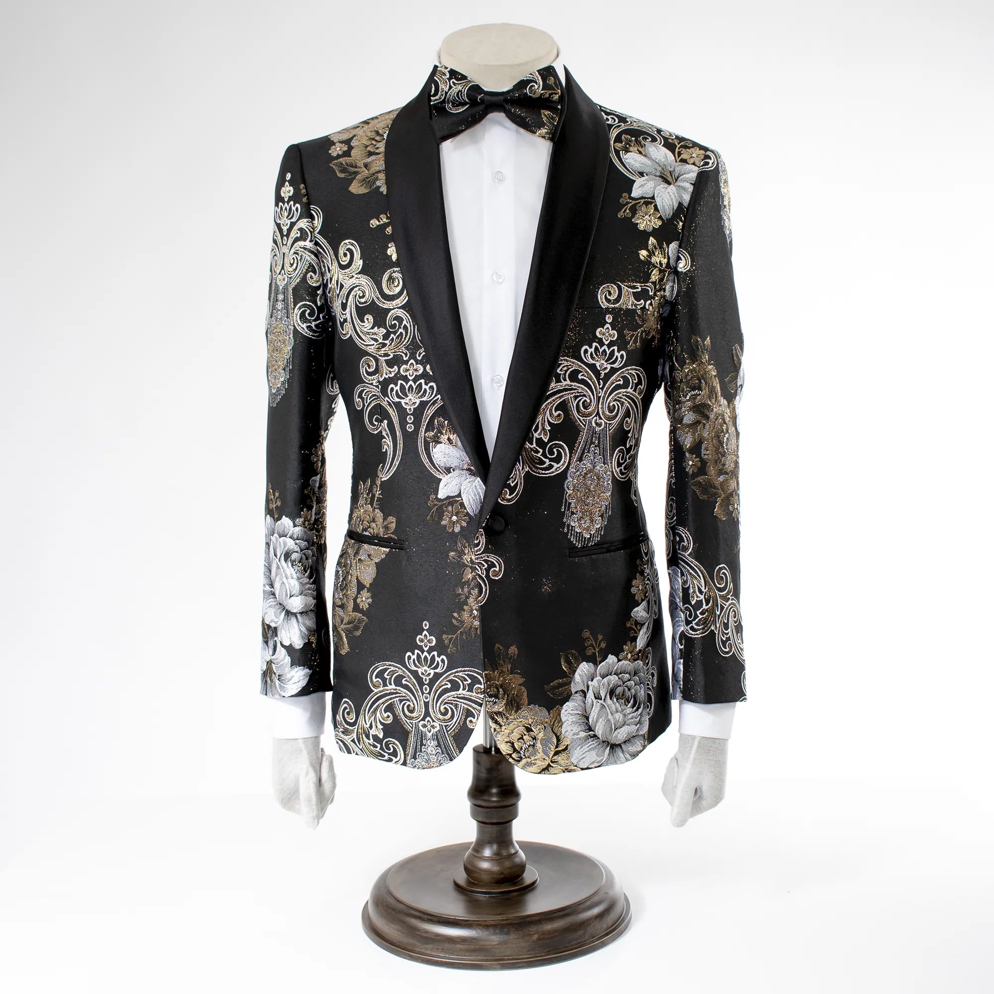 Black and Gold Woven Floral Slim-Fit Jacket