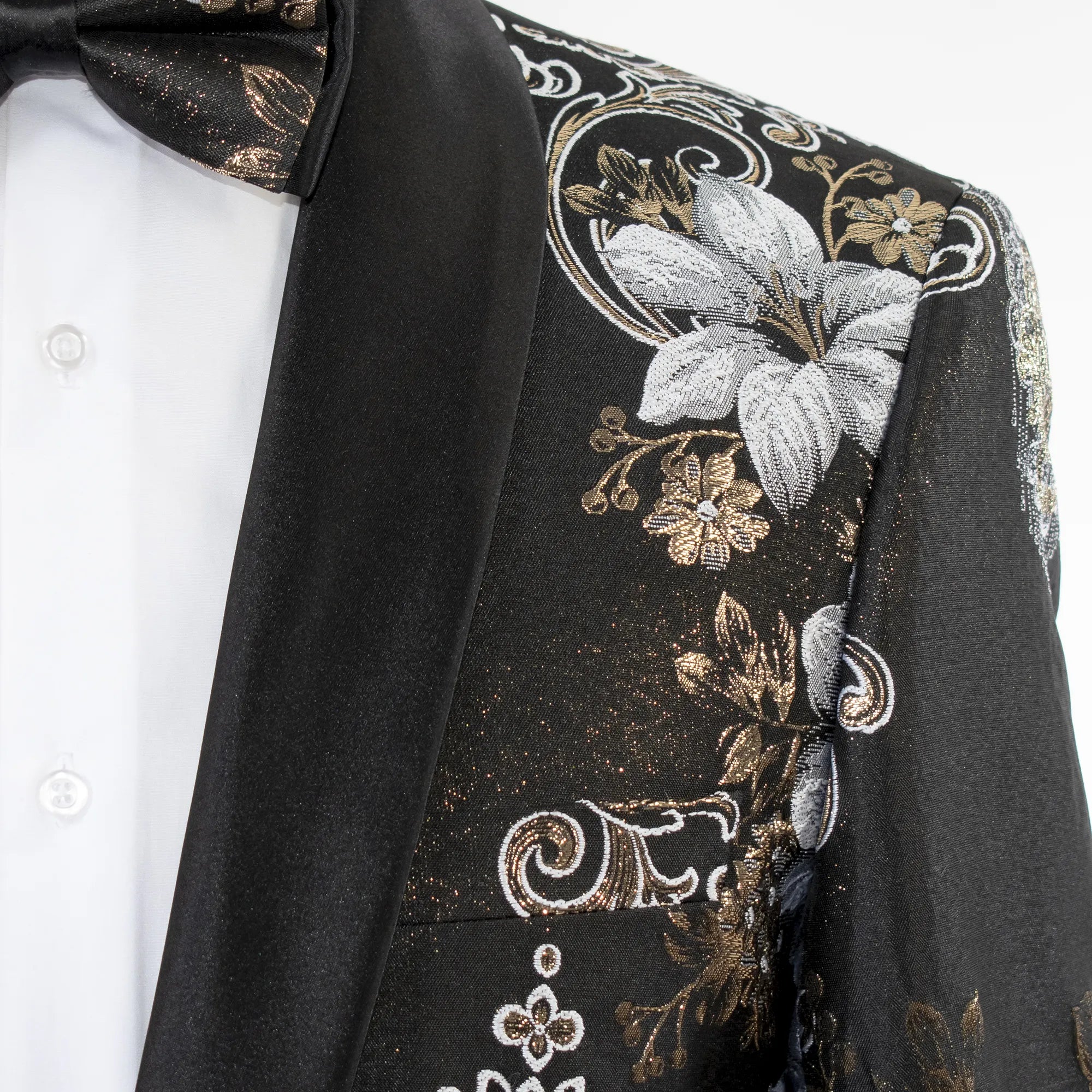 Black and Gold Woven Floral Slim-Fit Jacket