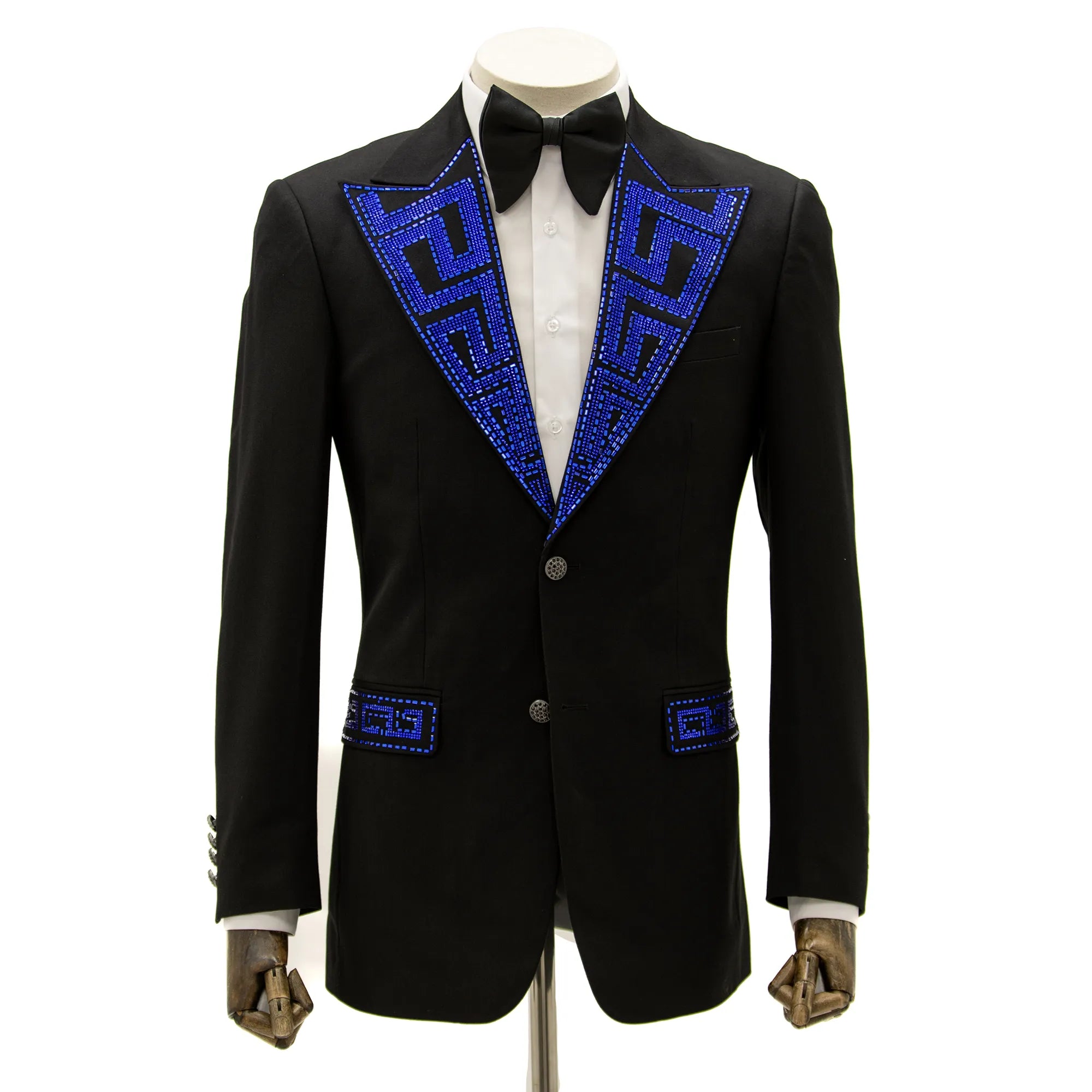 cassie's blue dress euphoria Black with Royal Blue Rhinestone Lapel Modern-Fit Tuxedo Jacket 5XL / Black/Royal Blue