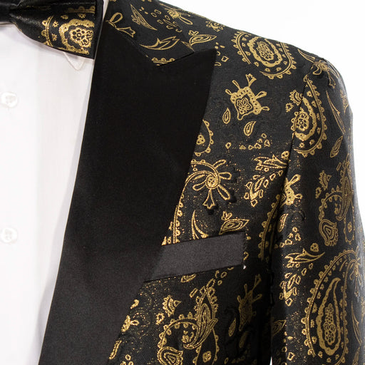 Black and Gold Paisley Slim-Fit Tuxedo Jacket