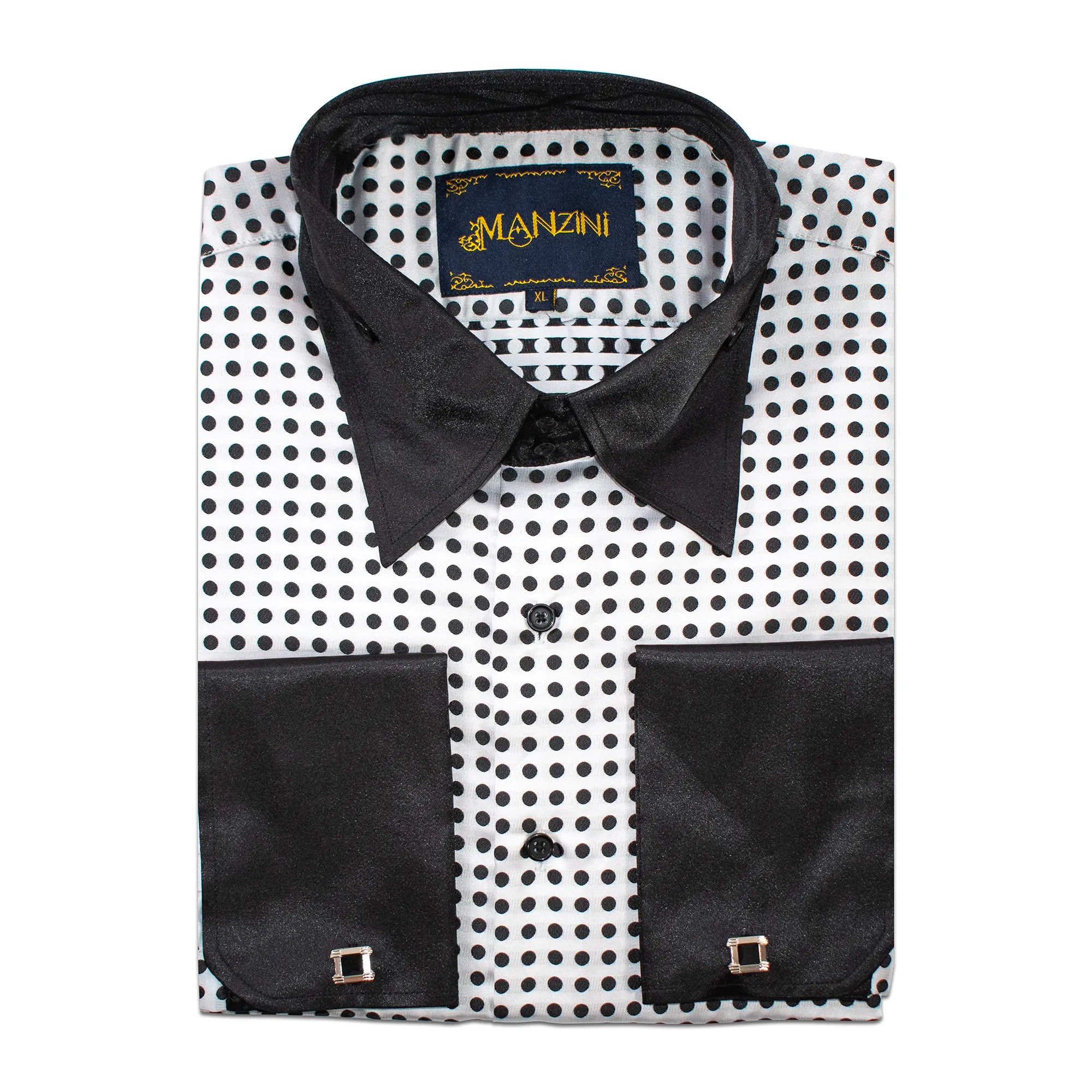 Black and White Polka Dot Designer Regular-Fit Shirt with Cufflinks