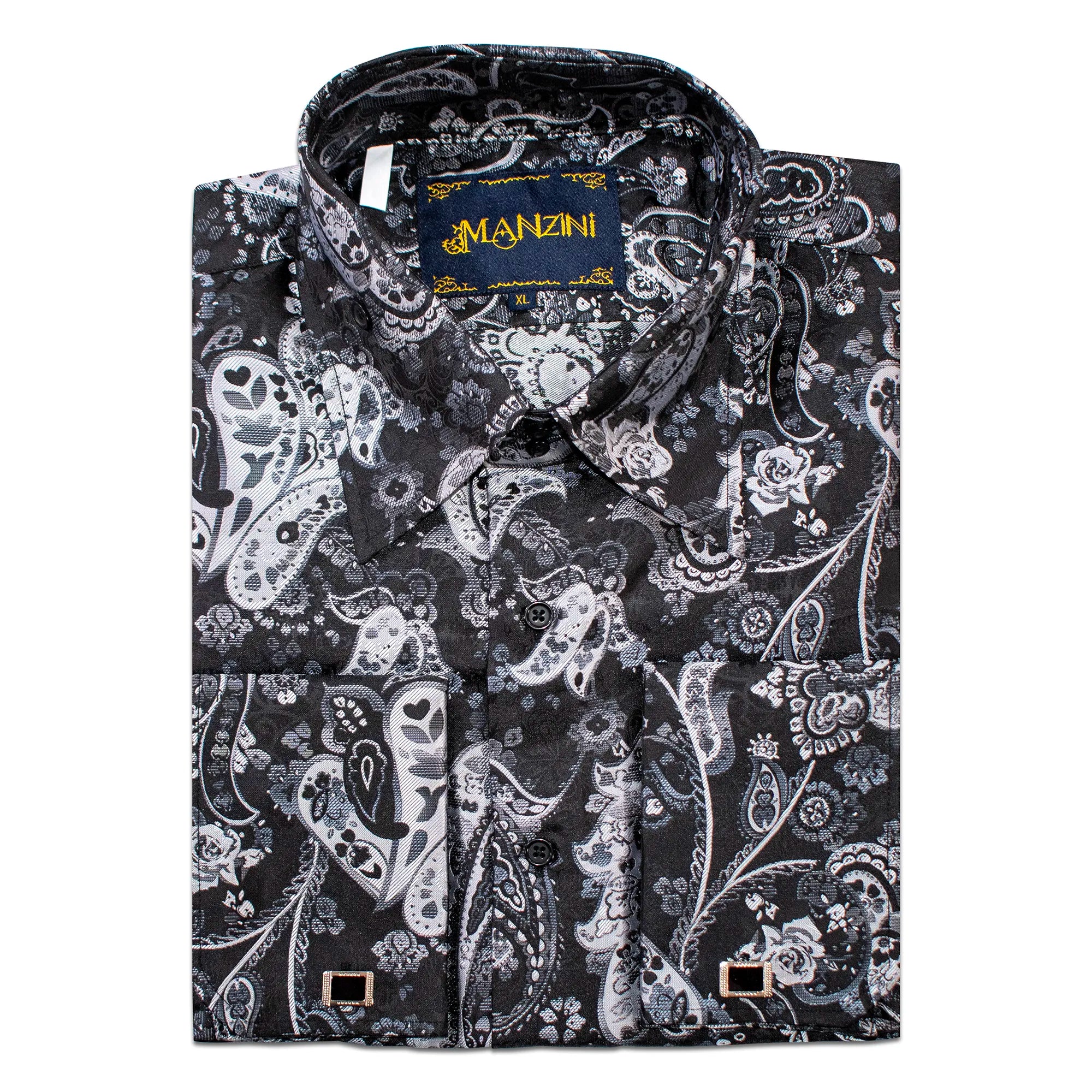 Black Paisley Designer Regular-Fit Shirt with Cufflinks