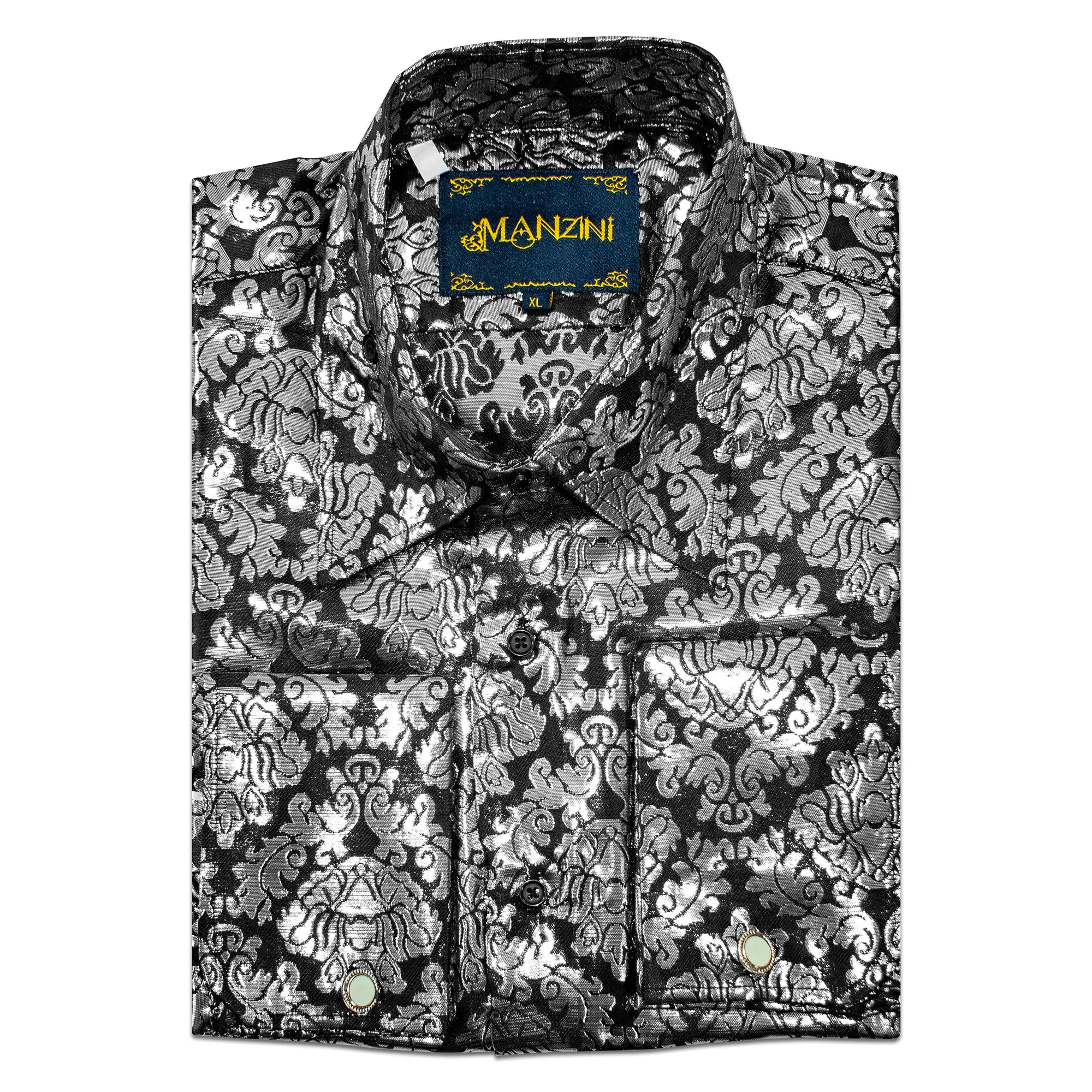 Silver Metallic Damask Regular-Fit Shirt