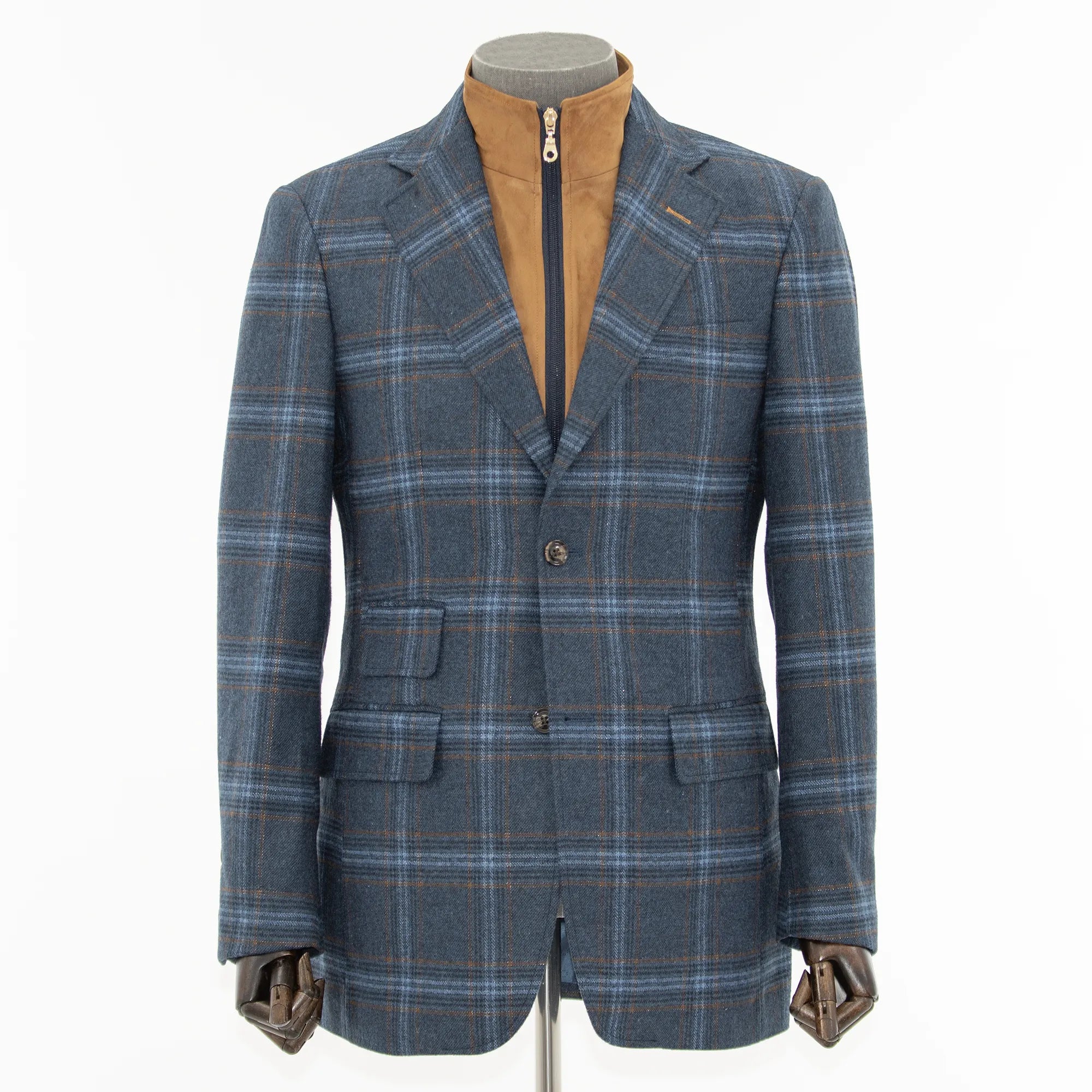 Indigo Wool Plaid Jacket With Removable Fleece Liner