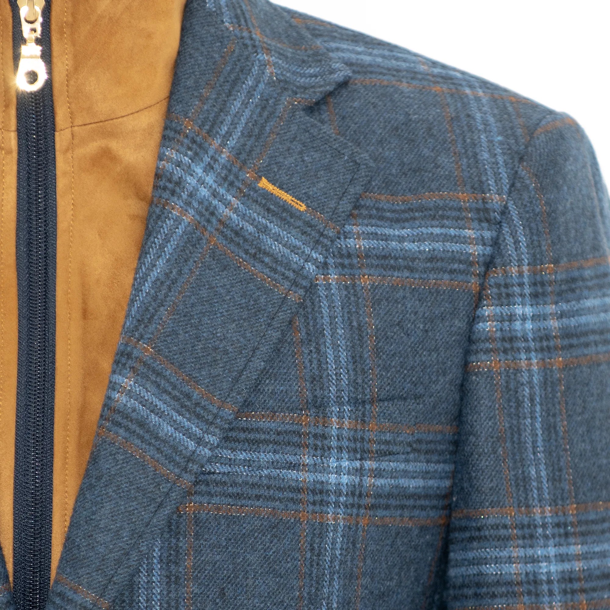 Indigo Wool Plaid Jacket With Removable Fleece Liner