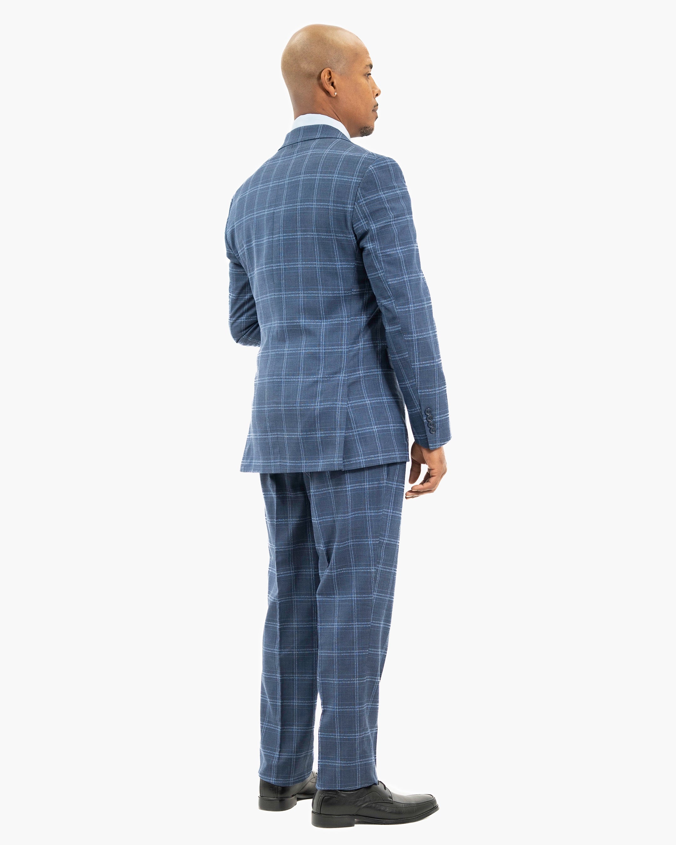 Blue Double-Windowpane 3-Piece Tailored-Fit Suit