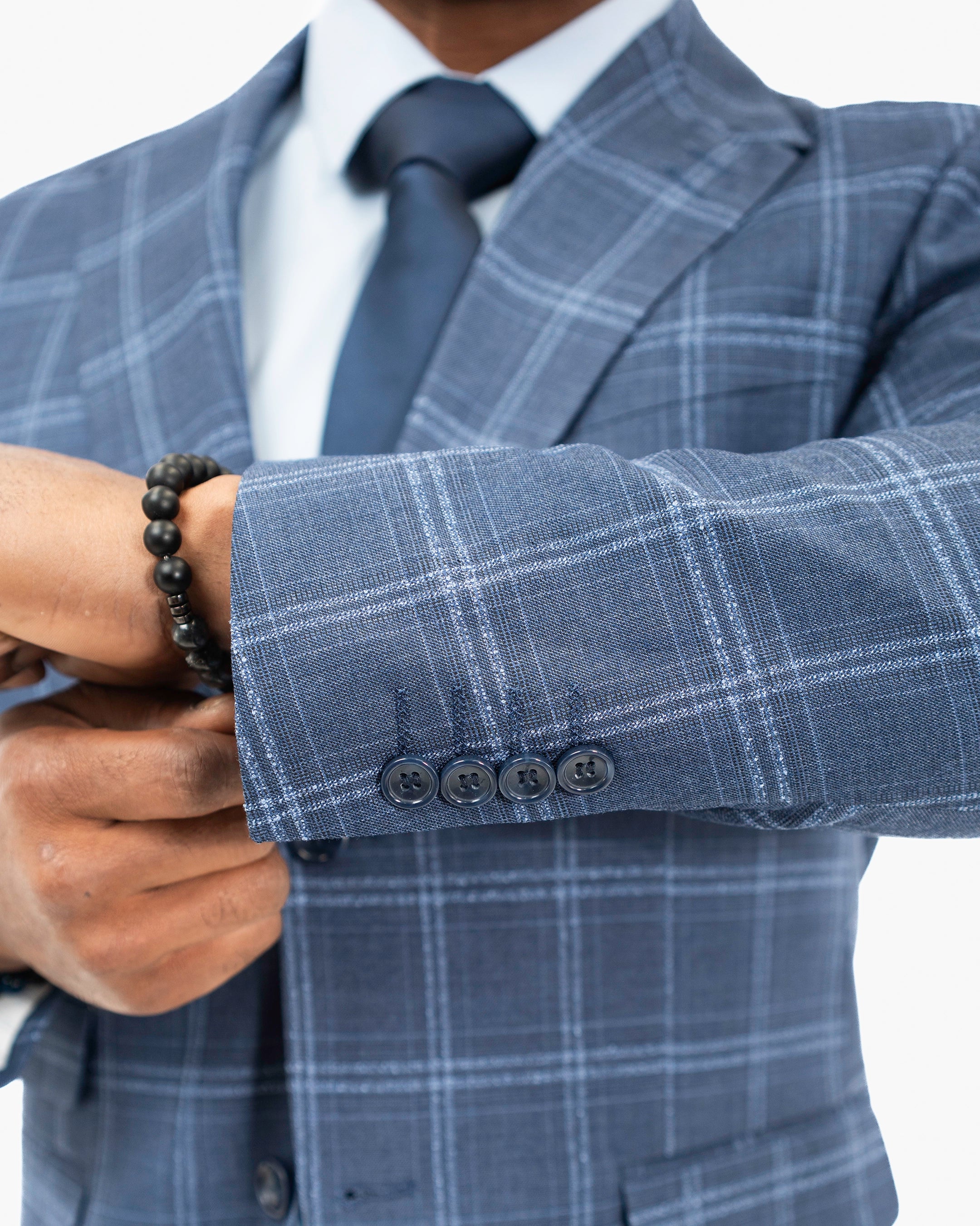 Blue Double-Windowpane 3-Piece Tailored-Fit Suit