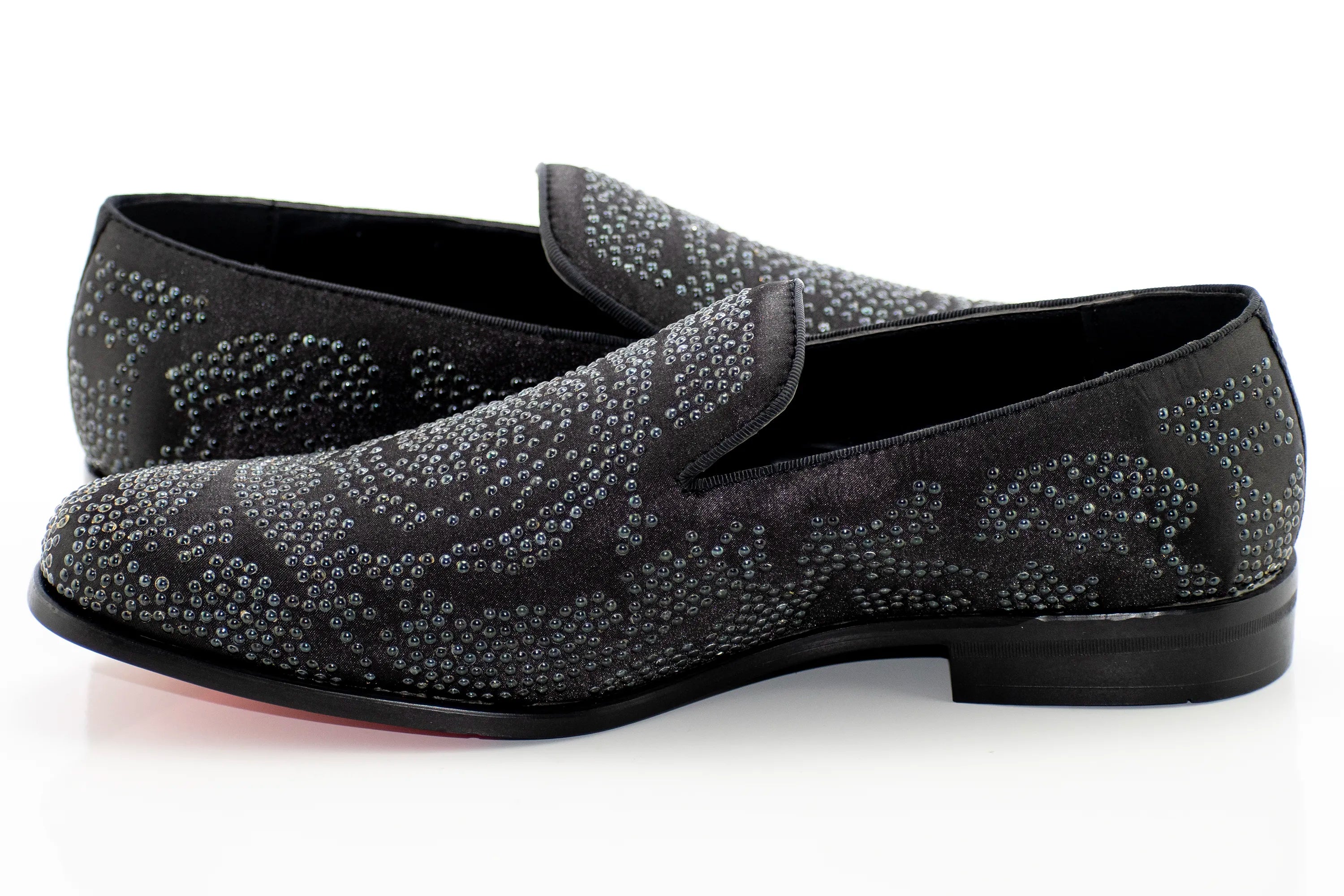 Black Studded Satin Smoking Loafer