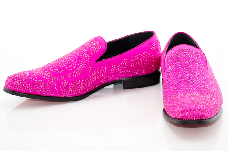 Fuchsia Studded Satin Smoking Loafer