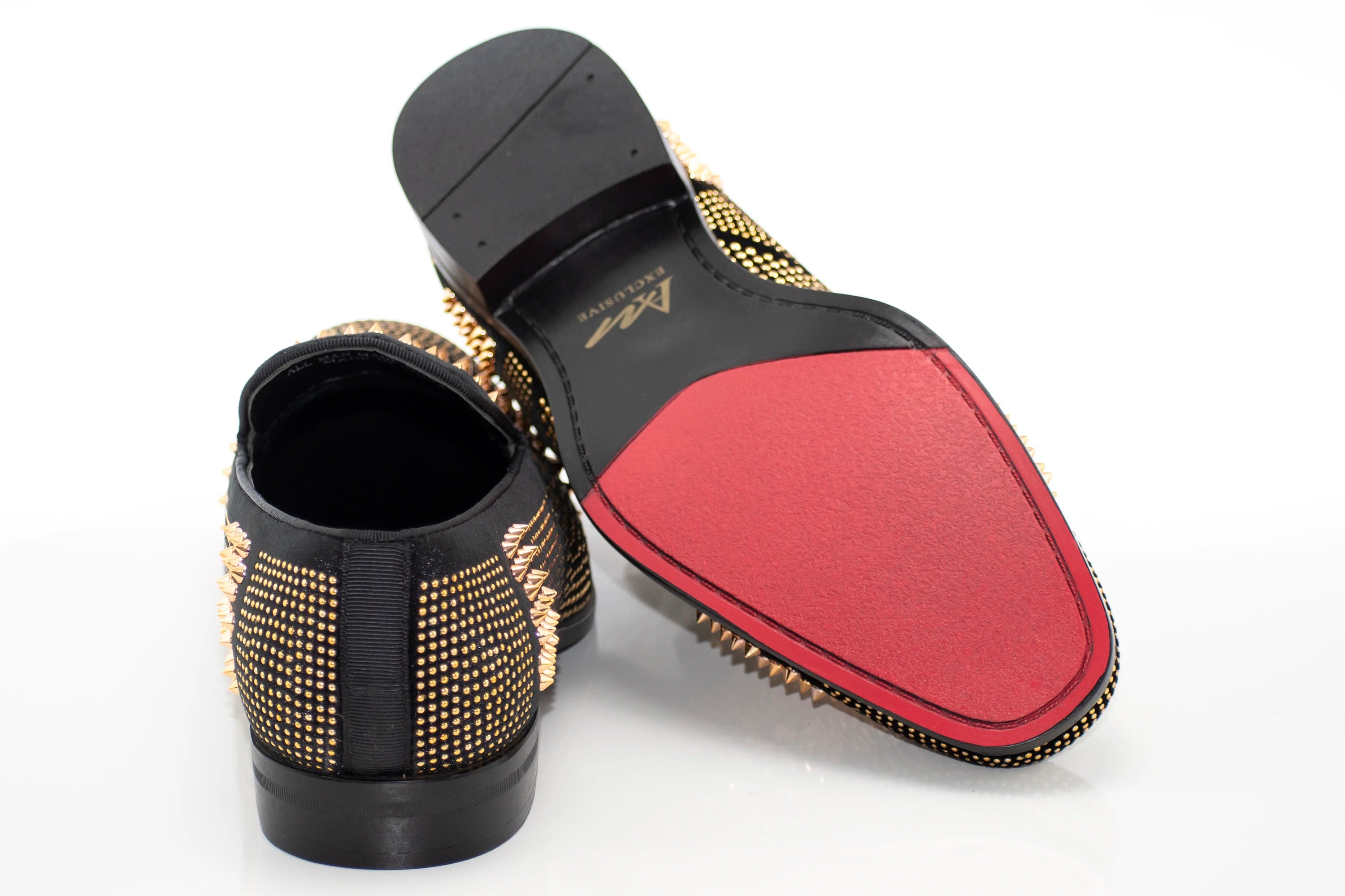 Men's Black And Gold Studded Spiked Dress Loafer