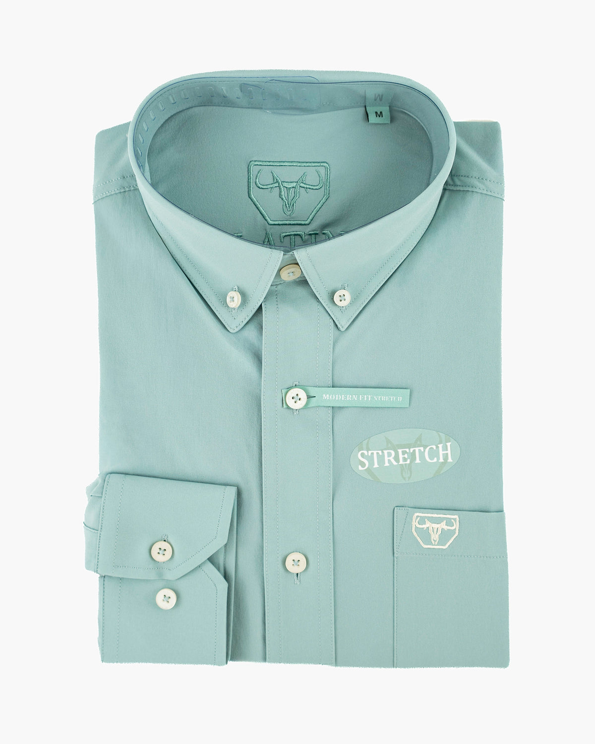 Turquoise Western Stretch Long Sleeve Modern-Fit Shirt | Folded View | Dolce Vesta