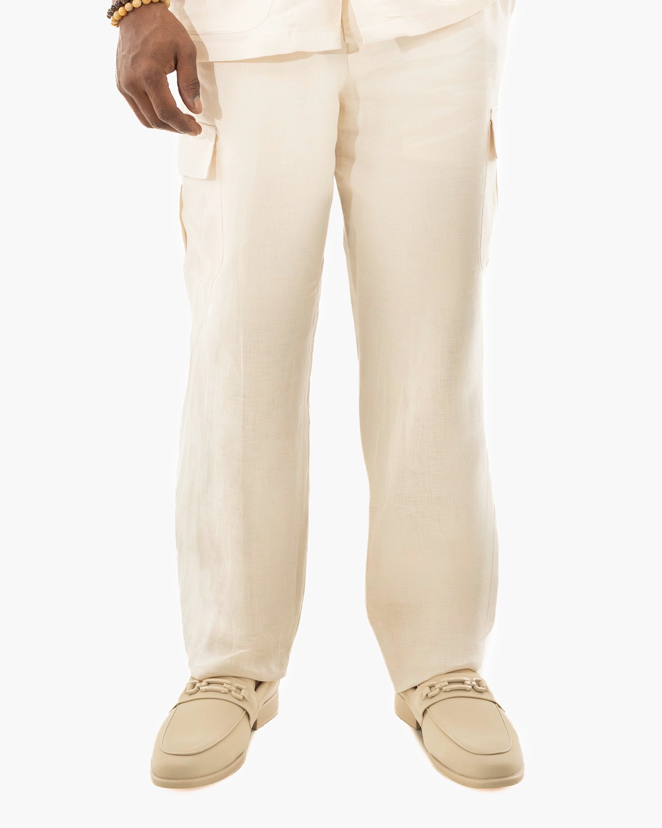 Ecru Tailored-Fit Linen Pants