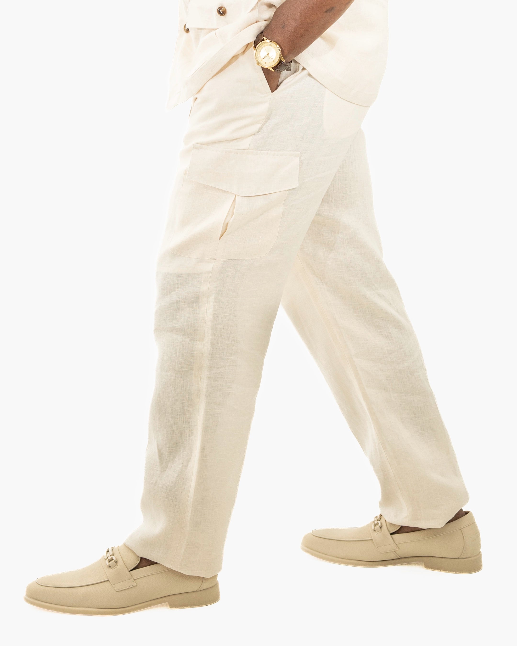 Ecru Tailored-Fit Linen Pants