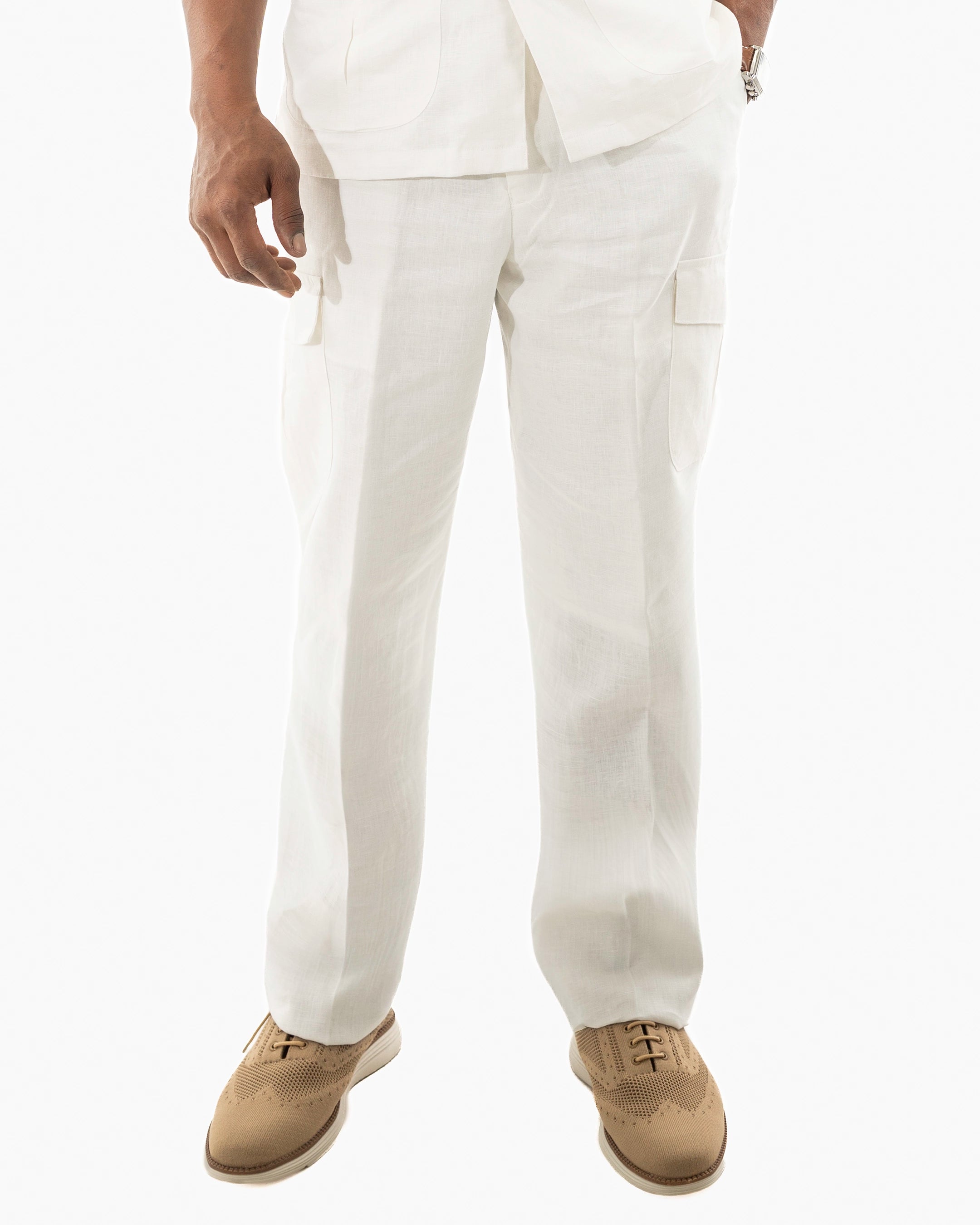 White Tailored-Fit Linen Pants