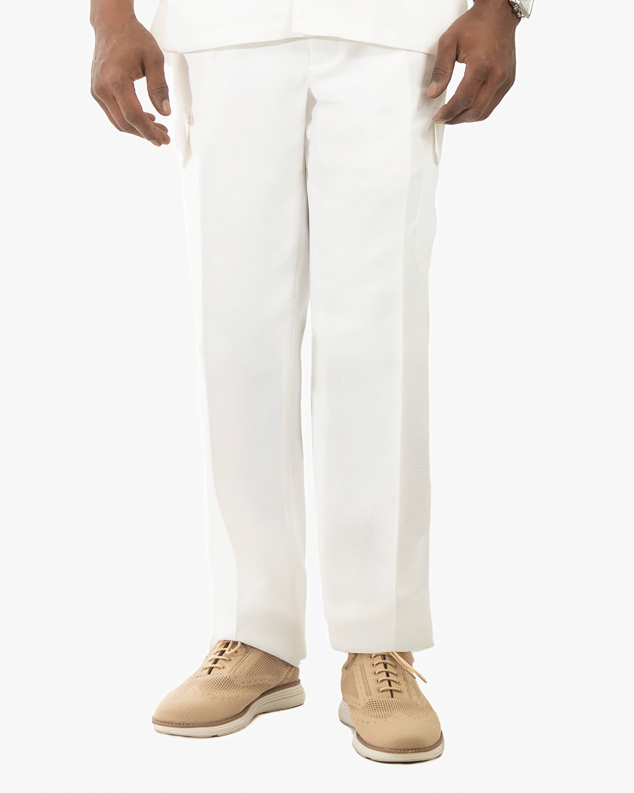 White Tailored-Fit Linen Textured Pants