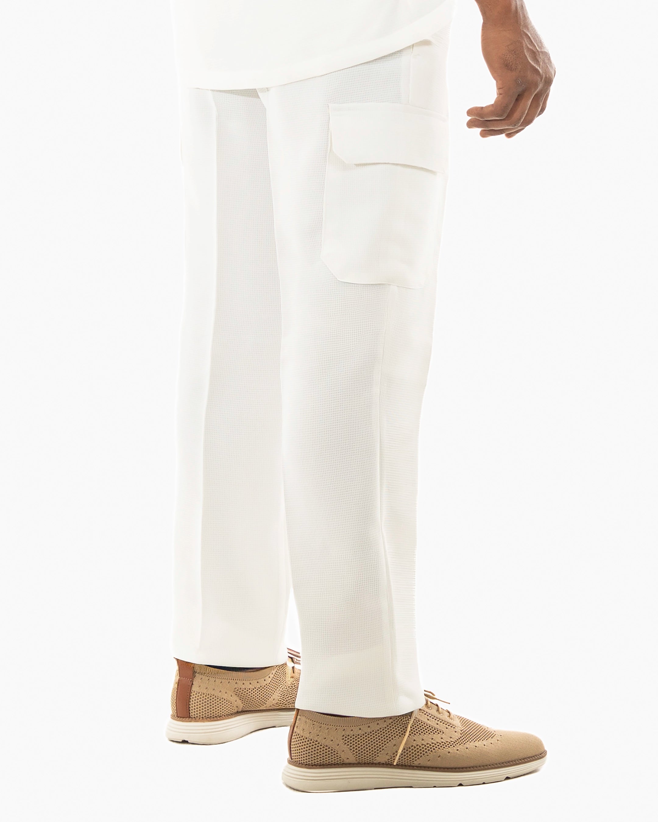 White Tailored-Fit Linen Textured Pants