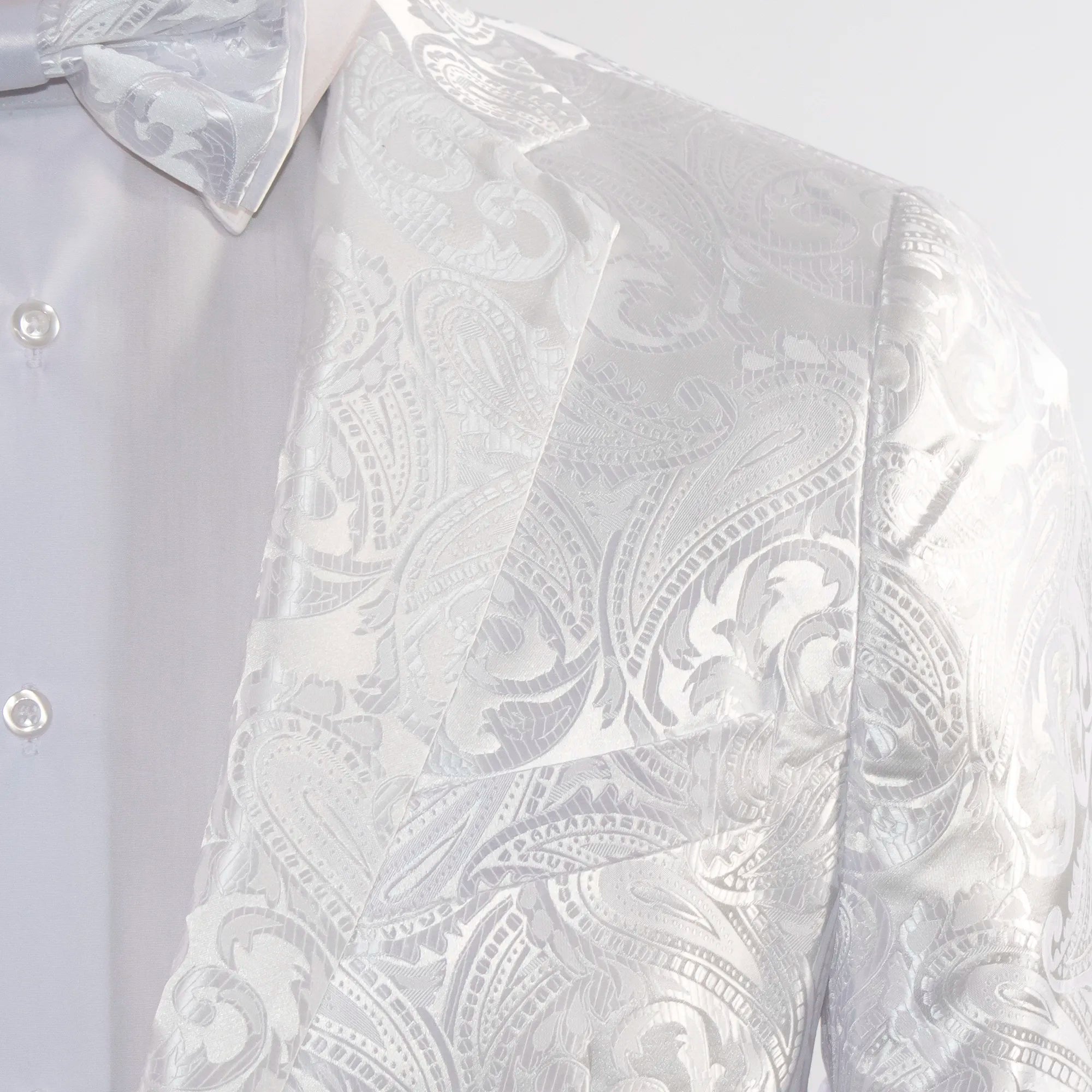 White Paisley Designer Modern-Fit Jacket With Notch Lapels