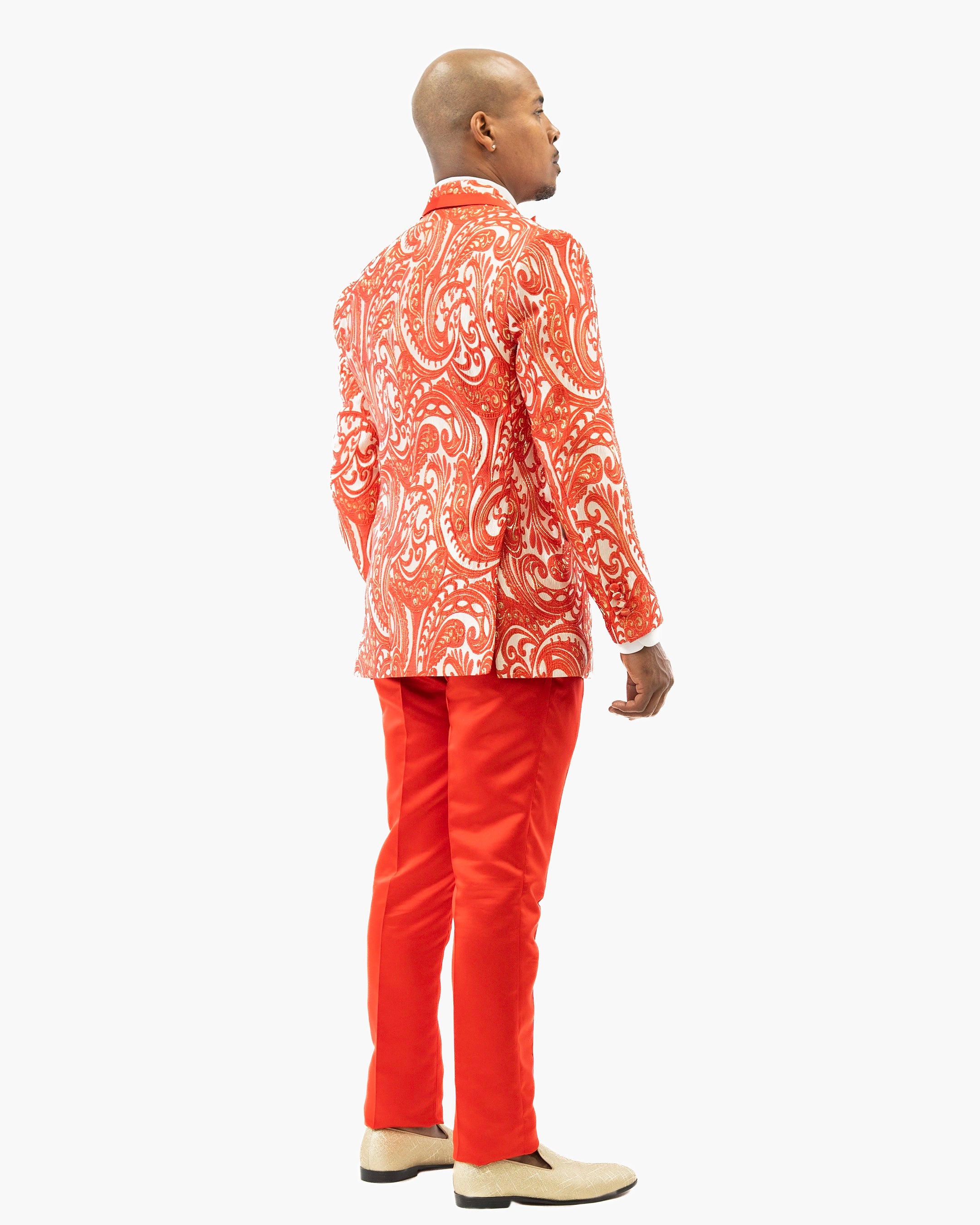 Red Woven Baroque 3-Piece Slim-Fit Tuxedo