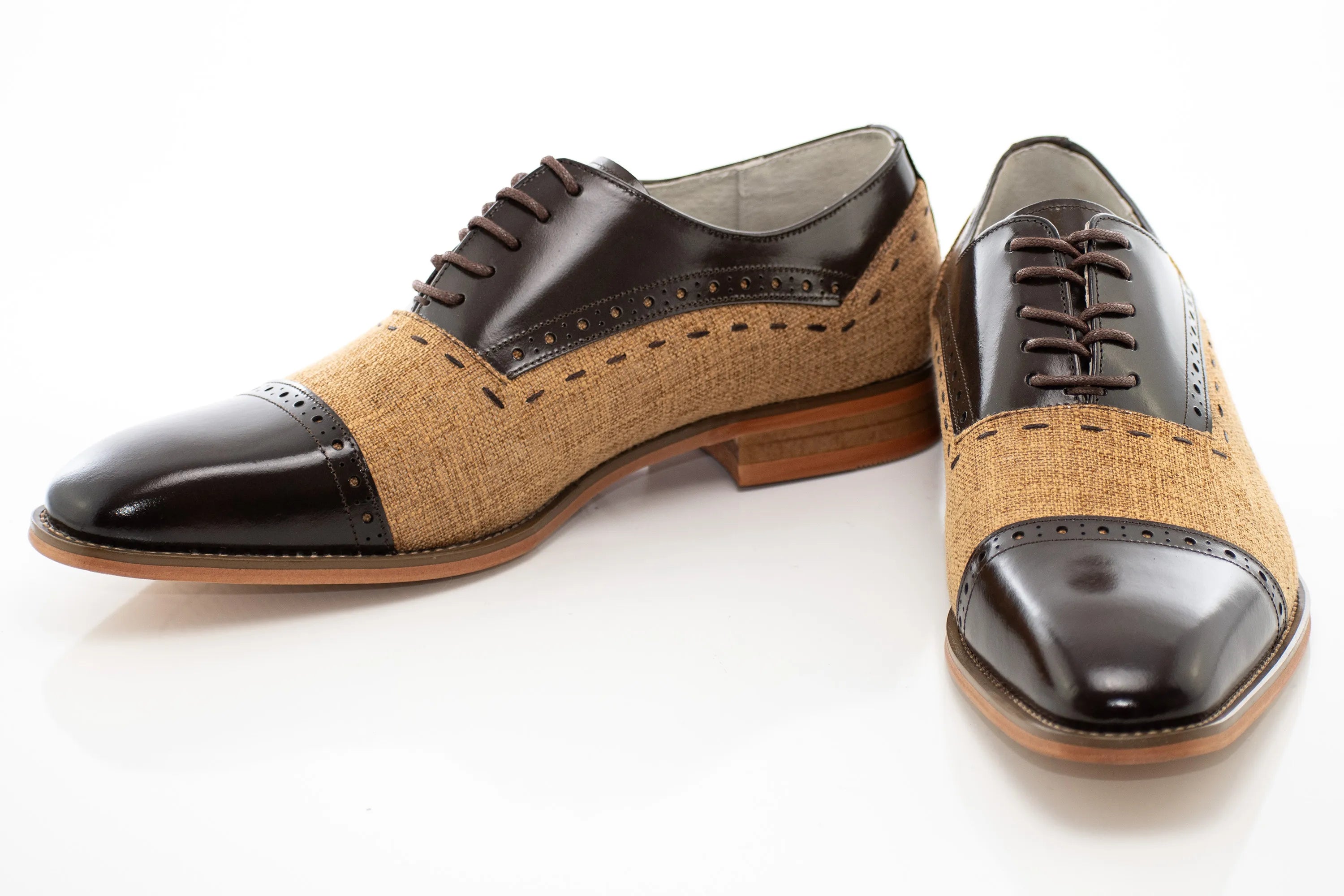 Linen and Leather Lace-Up Oxford Dress Shoes
