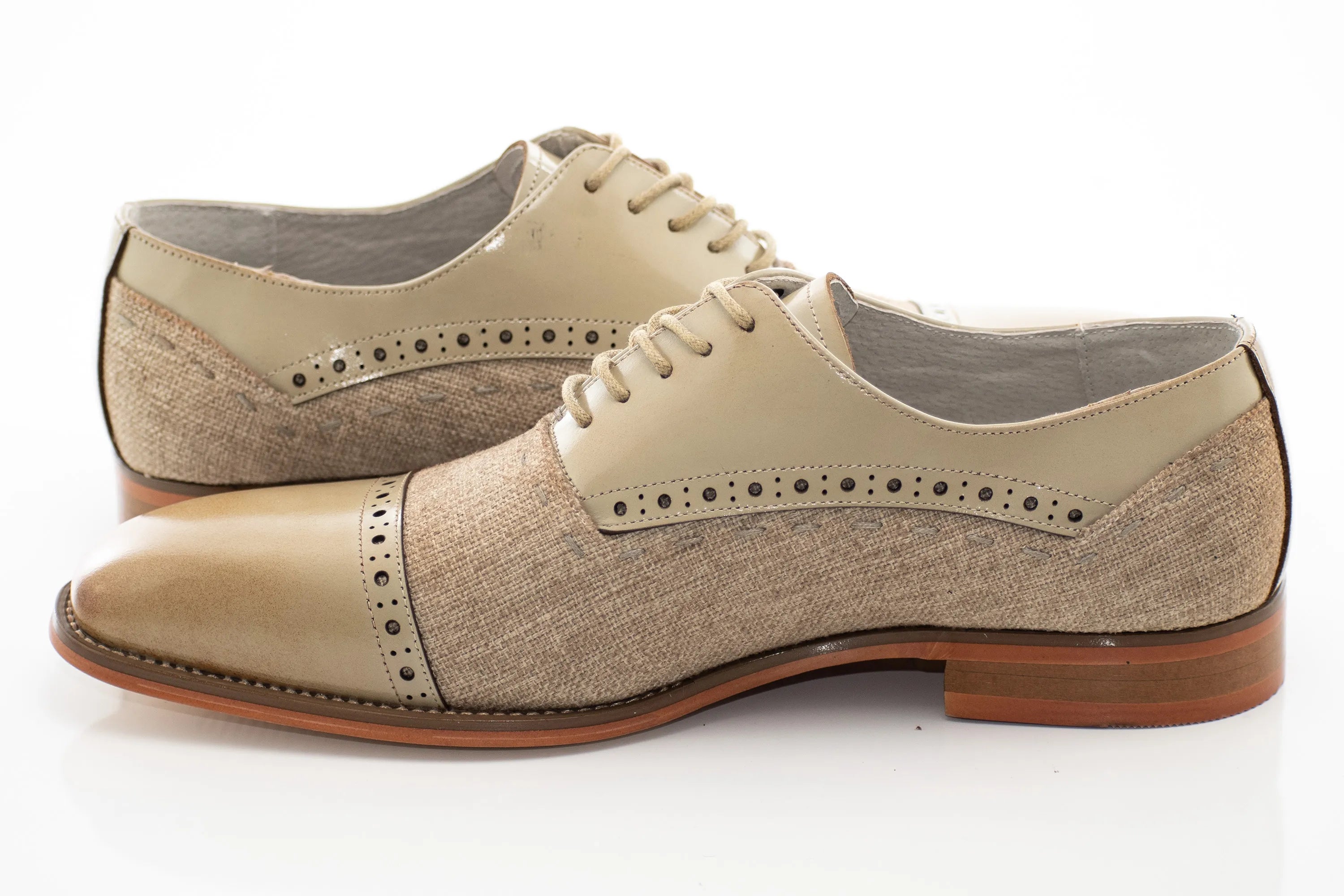 Linen and Leather Lace-Up Oxford Dress Shoes