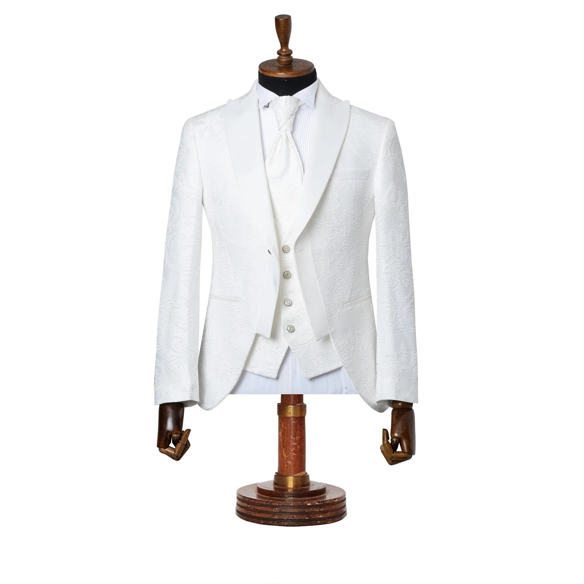 White Fleur-De-Lis 3-Piece Slim-Fit Tuxedo