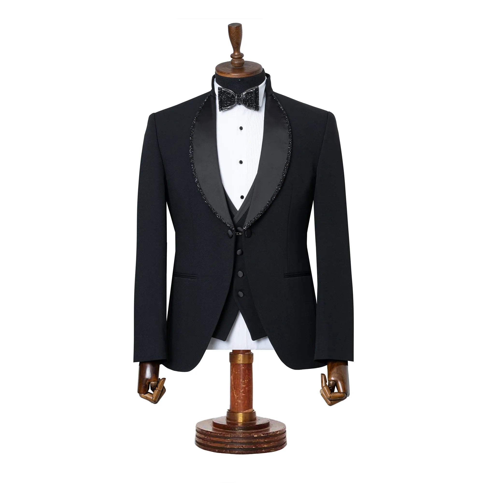 Black 3-piece slim-fit tuxedo With Trimmed Shawl Lapel